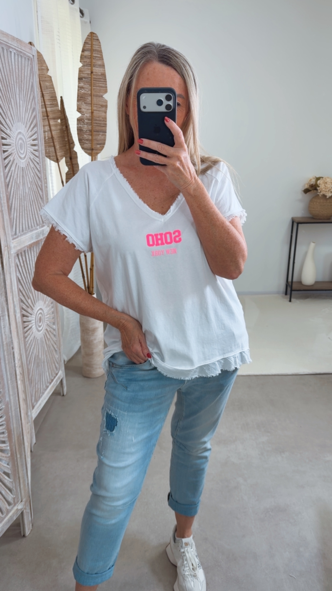 Basic T-Shirt „Marie Soho New York“ – Made in Italy 🌸 Größe 34 bis 42