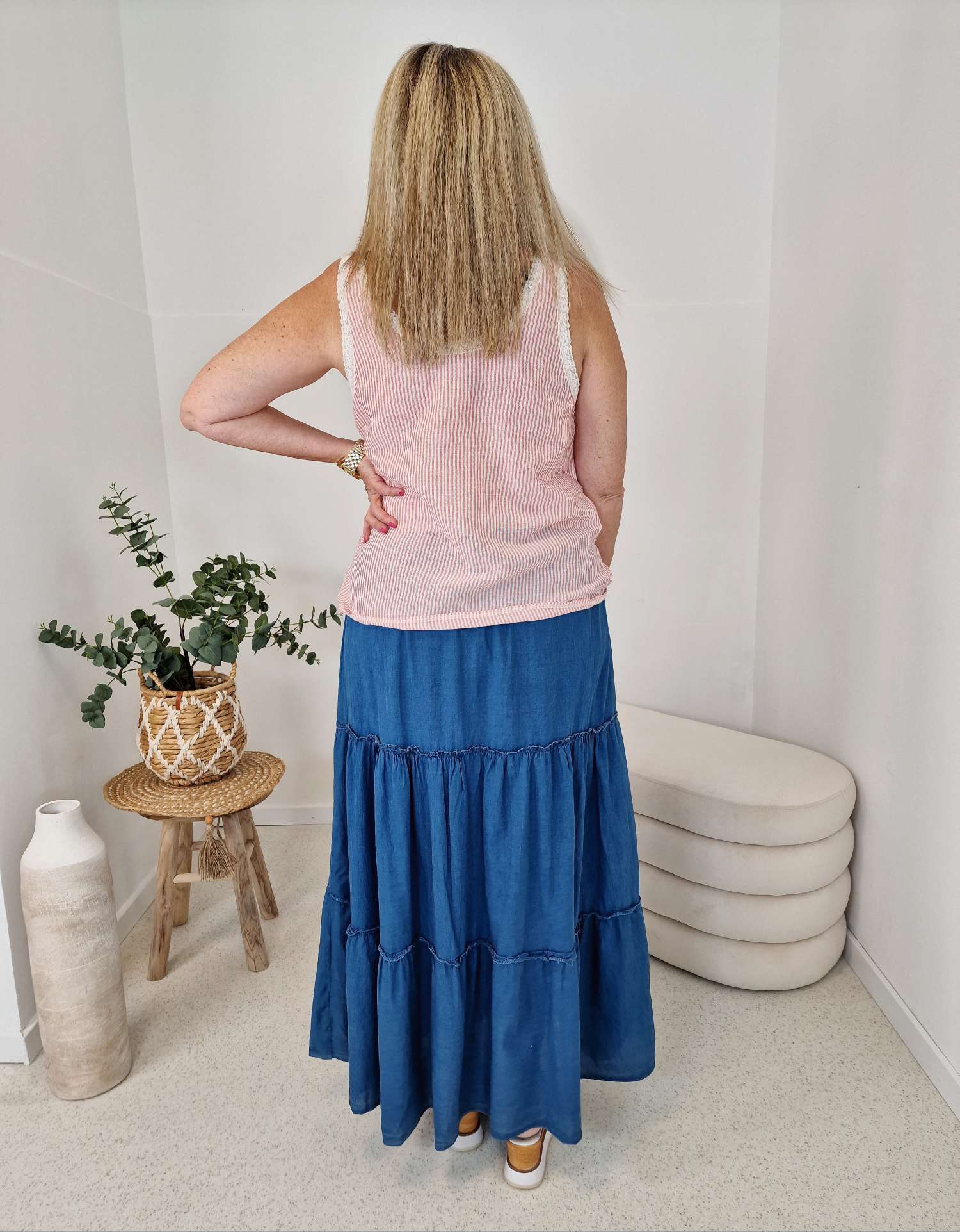 LINEN TOP MICHELLE STRIPES KORALLE 34-42 Made in Italy Kurzarm Leinen Basic Shirt LINEN TOP MICHELLE STRIPES KORALLE 34-42 Made in Italy Kurzarm Leinen Basic Shirt