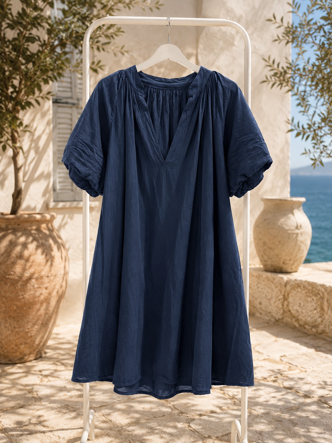 Kleid Kesia Tulpenärmel Uni Baumwolle Made in Italy 34-42/44