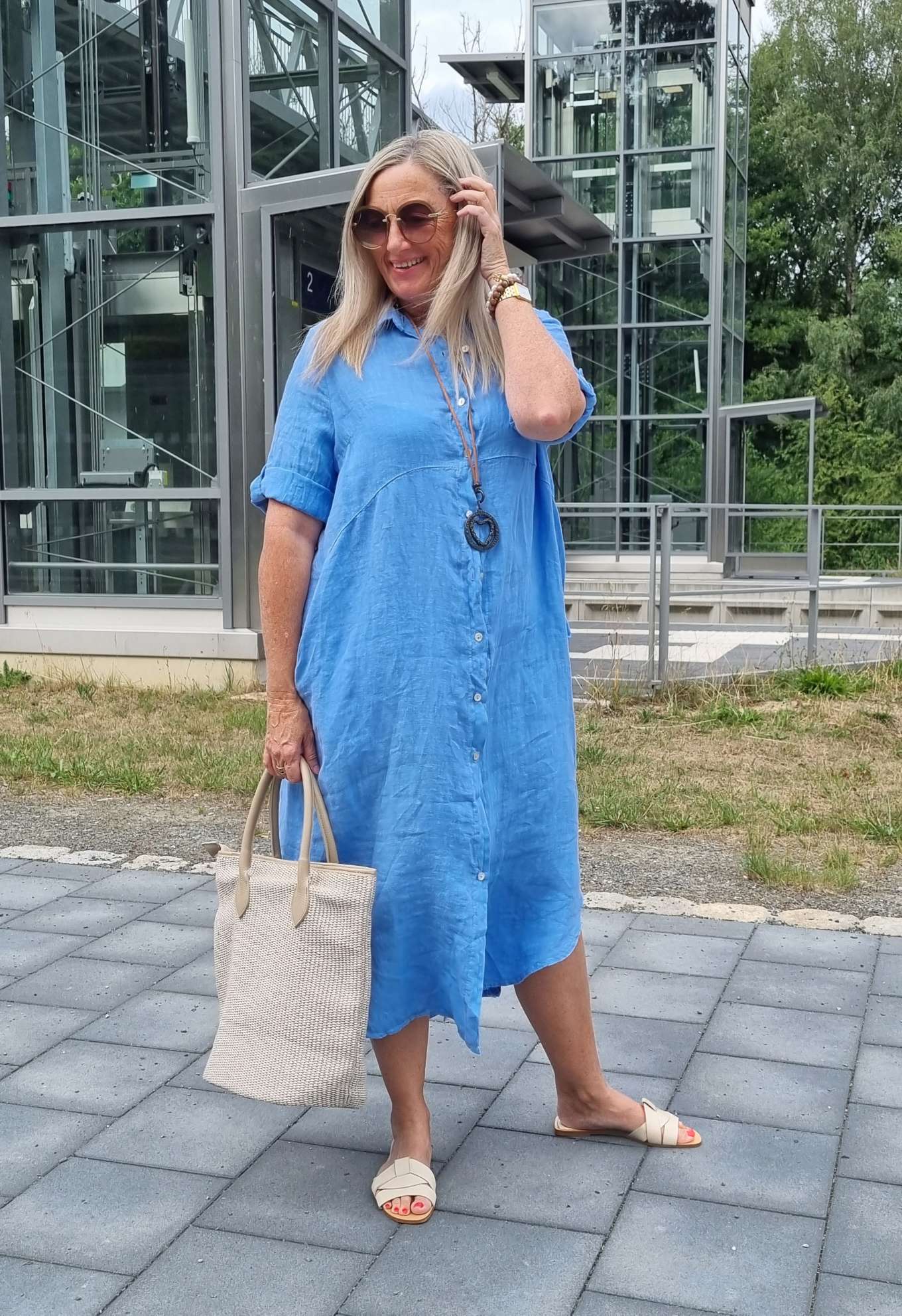 LINEN DESS WILMA DENIM BLAU 34-42 Made in Italy Leinen Kleid Long Bluse Mantel LINEN DESS WILMA DENIM BLAU 34-42 Made in Italy Leinen Kleid Long Bluse Mantel
