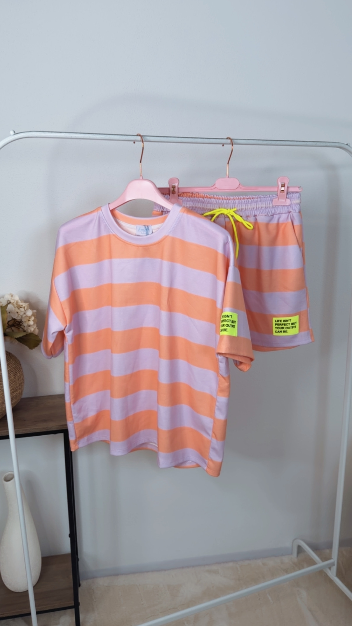 Set Amaris Butterstoff Blockstreifen Sweatshirt & Short Patch Made in Itlay 34-40/42