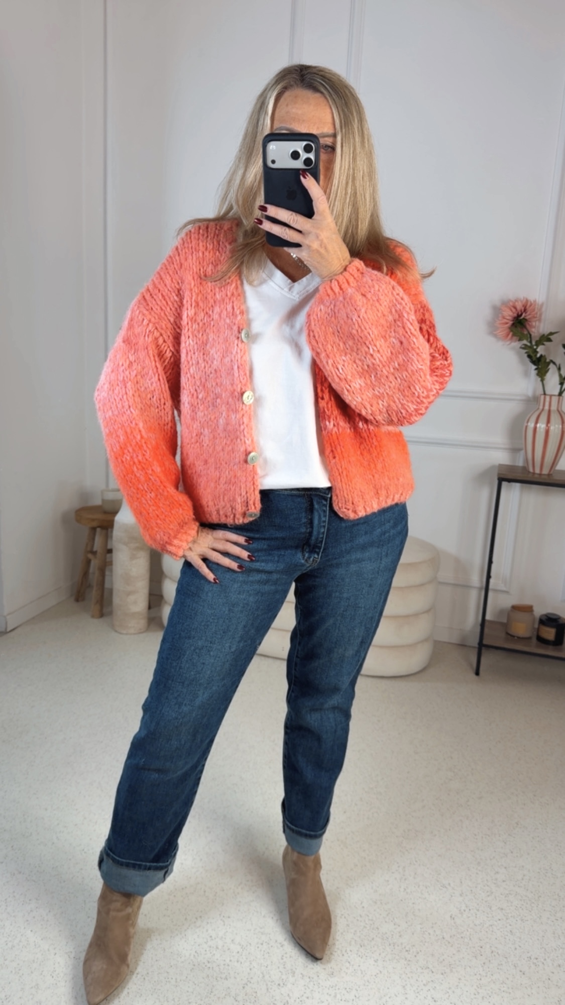 KURZER GROBSTRICK-CARDIGAN MICHELLE Jacke mit Farbverlauf 34-44 Made in Italy