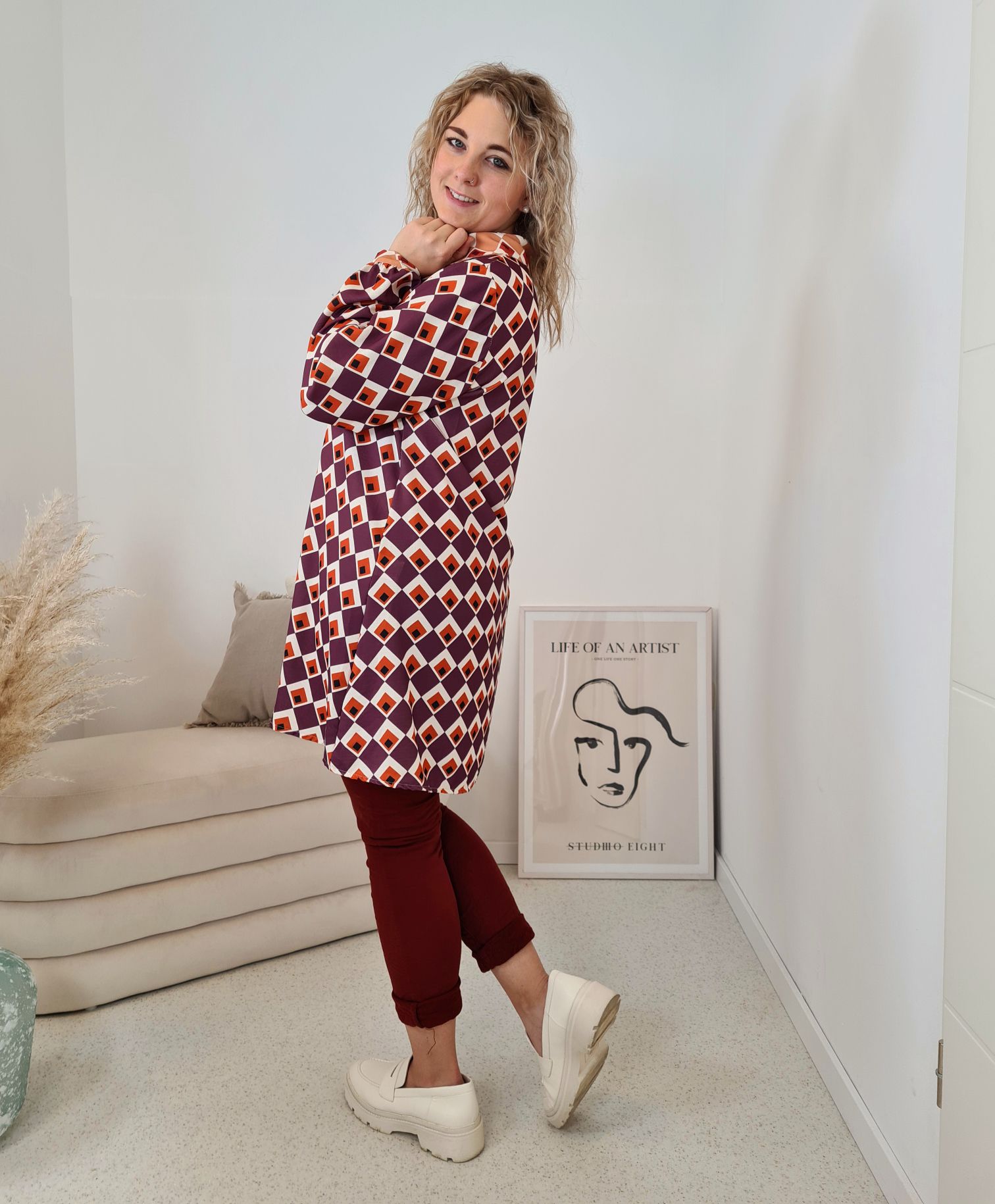 LONG BLUSE ELDORA PURPLE A-Form Kleid Made in Italy 34-40/42 LONG BLUSE ELDORA PURPLE A-Form Kleid Made in Italy 34-40/42