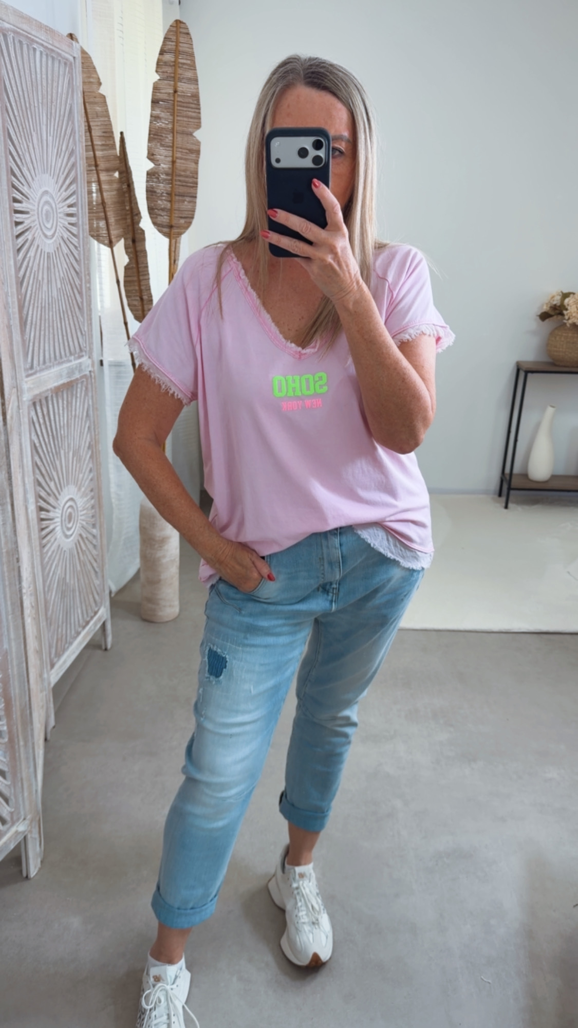 Basic T-Shirt „Marie Soho New York“ – Made in Italy 🌸 Größe 34 bis 42