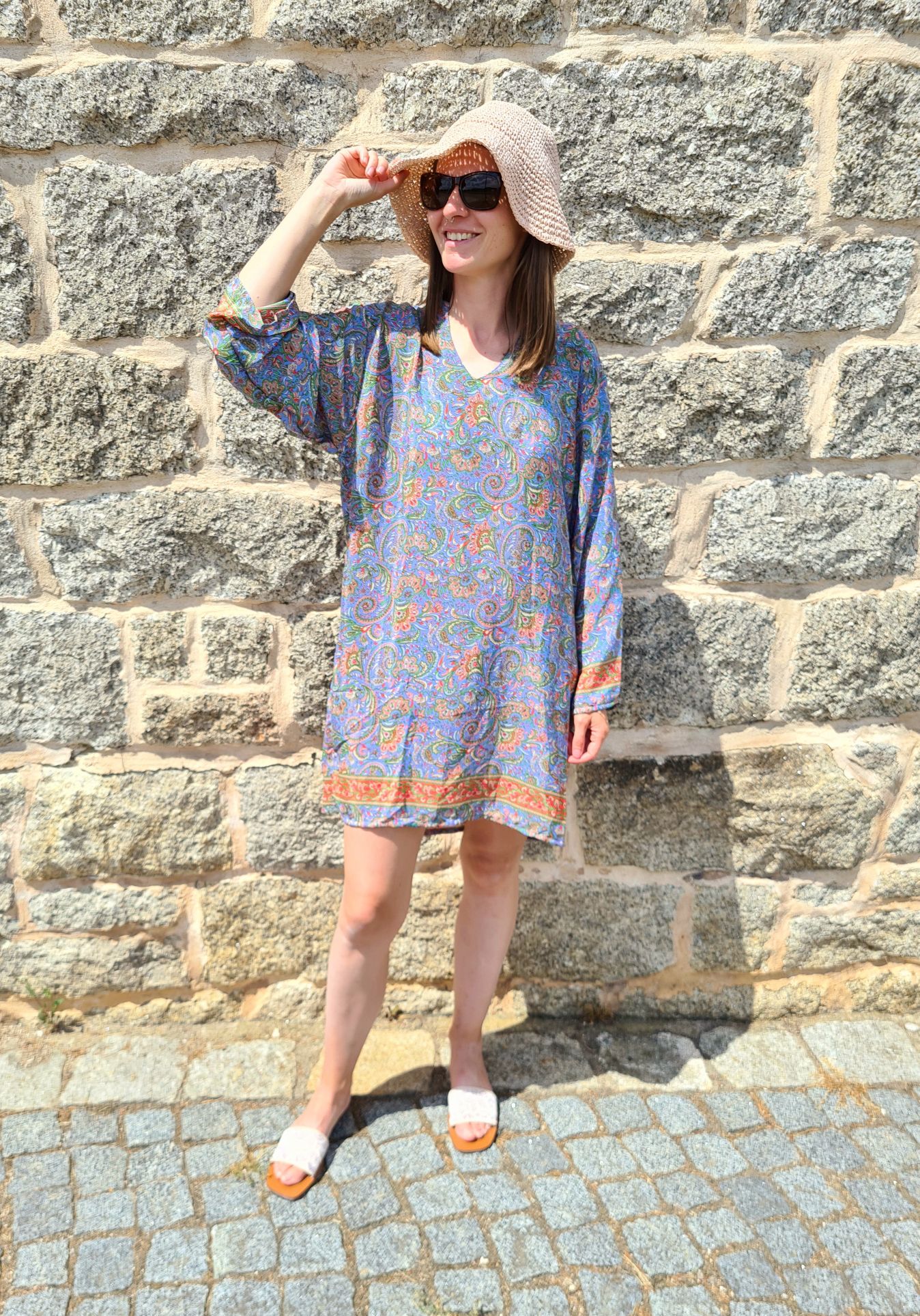 SHORT SILK DRESS GREECE HELLBLAU 34-38/40 Italy Style Seide Kleid #DE-9012 SHORT SILK DRESS GREECE HELLBLAU 34-38/40 Italy Style Seide Kleid #DE-9012