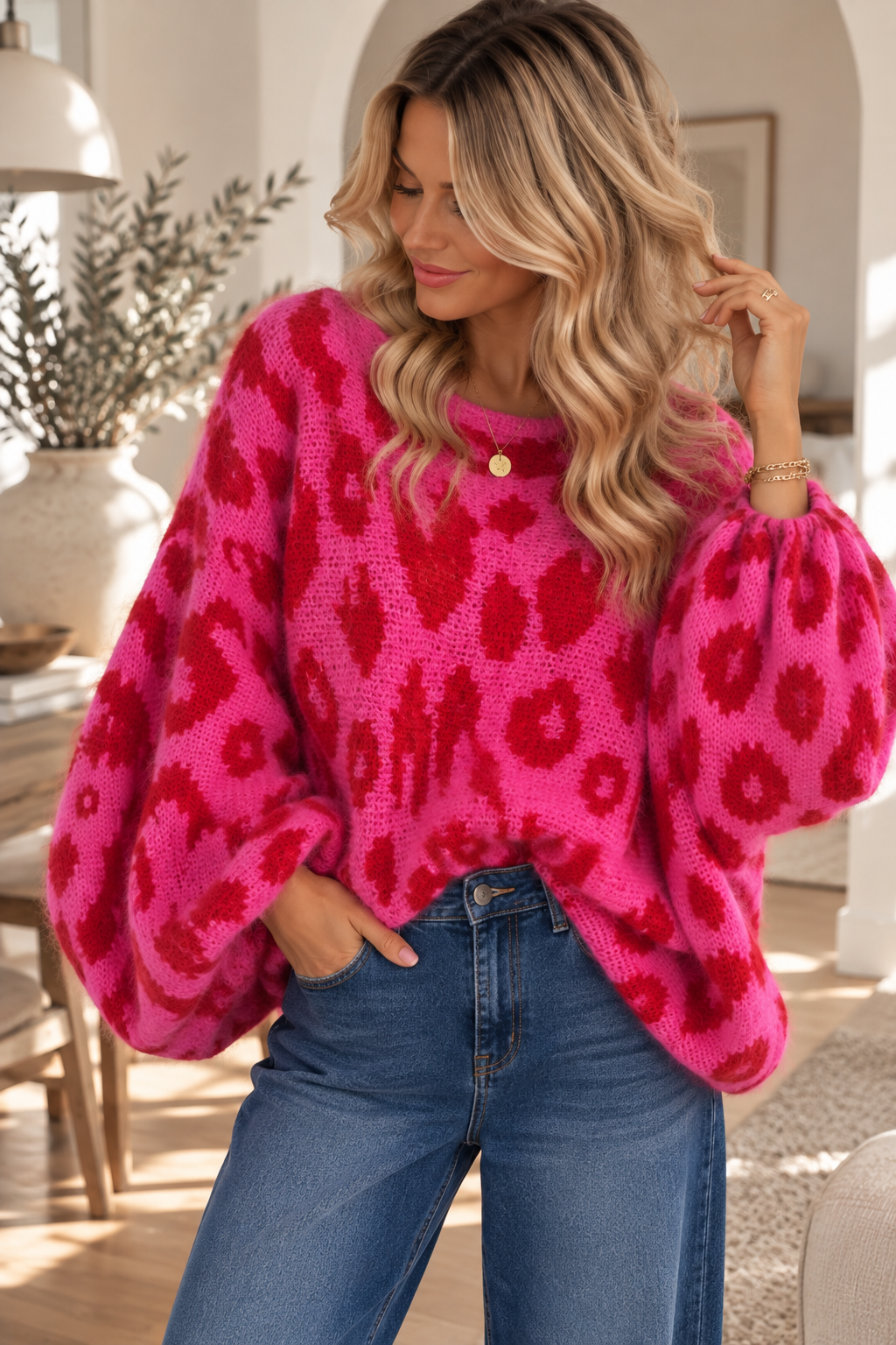 Strickpullover Leo-Look – Fledermaus-Style | Made in Italy | One Size bis ca. Gr. 44 | SP0086 Strick Pullover