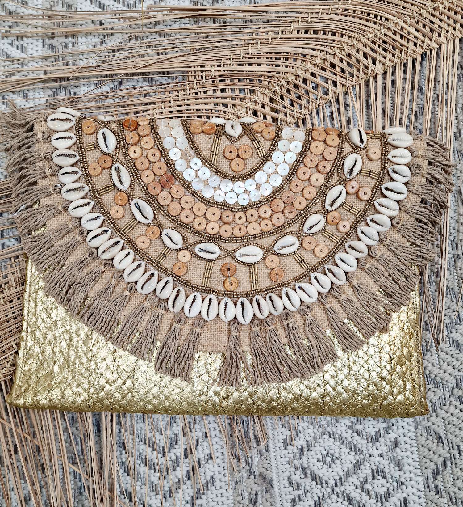 BOHO BAG ZURI GOLD Italy Design Bohemian Tasche Beach Bag Basttasche Strand Crossbody