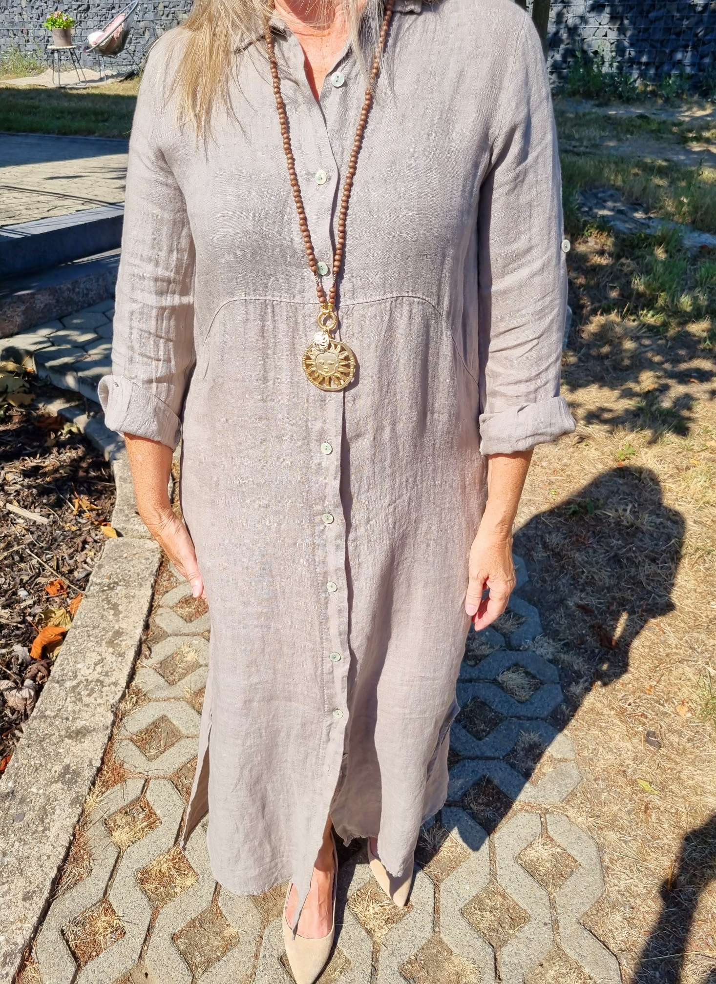 LINEN DESS WANDA 2 SCHLAMM 34-40 Made in Italy Leinen Kleid Long Bluse Mantel LINEN DESS WANDA 2 SCHLAMM 34-40 Made in Italy Leinen Kleid Long Bluse Mantel