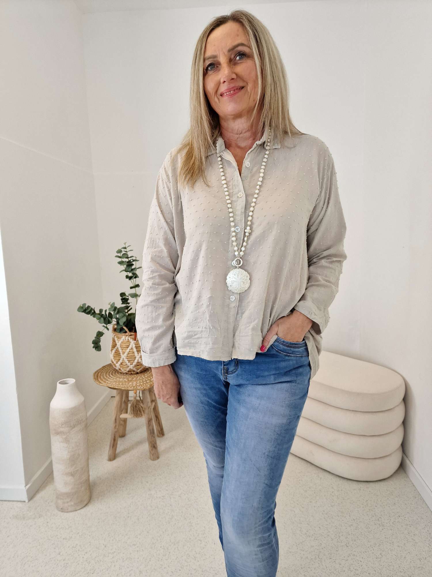 EDLE BLUSE DOTTY BEIGE 36 - kl 42 Made in Italy EDLE BLUSE DOTTY BEIGE 36 - kl 42 Made in Italy