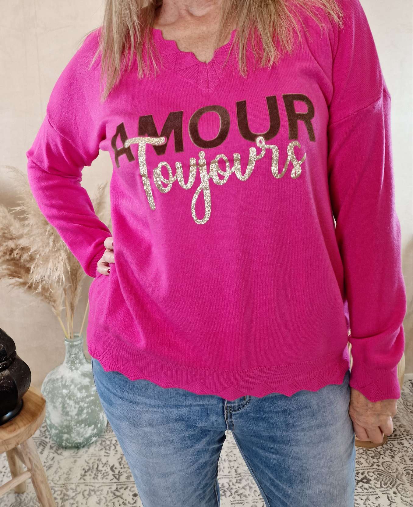 LONGSLEEVE SHIRT AMOUR TOUJORS PINK 34-42Made in Italy Langarm Pullover Oversize LONGSLEEVE SHIRT AMOUR TOUJORS PINK 34-42Made in Italy Langarm Pullover Oversize