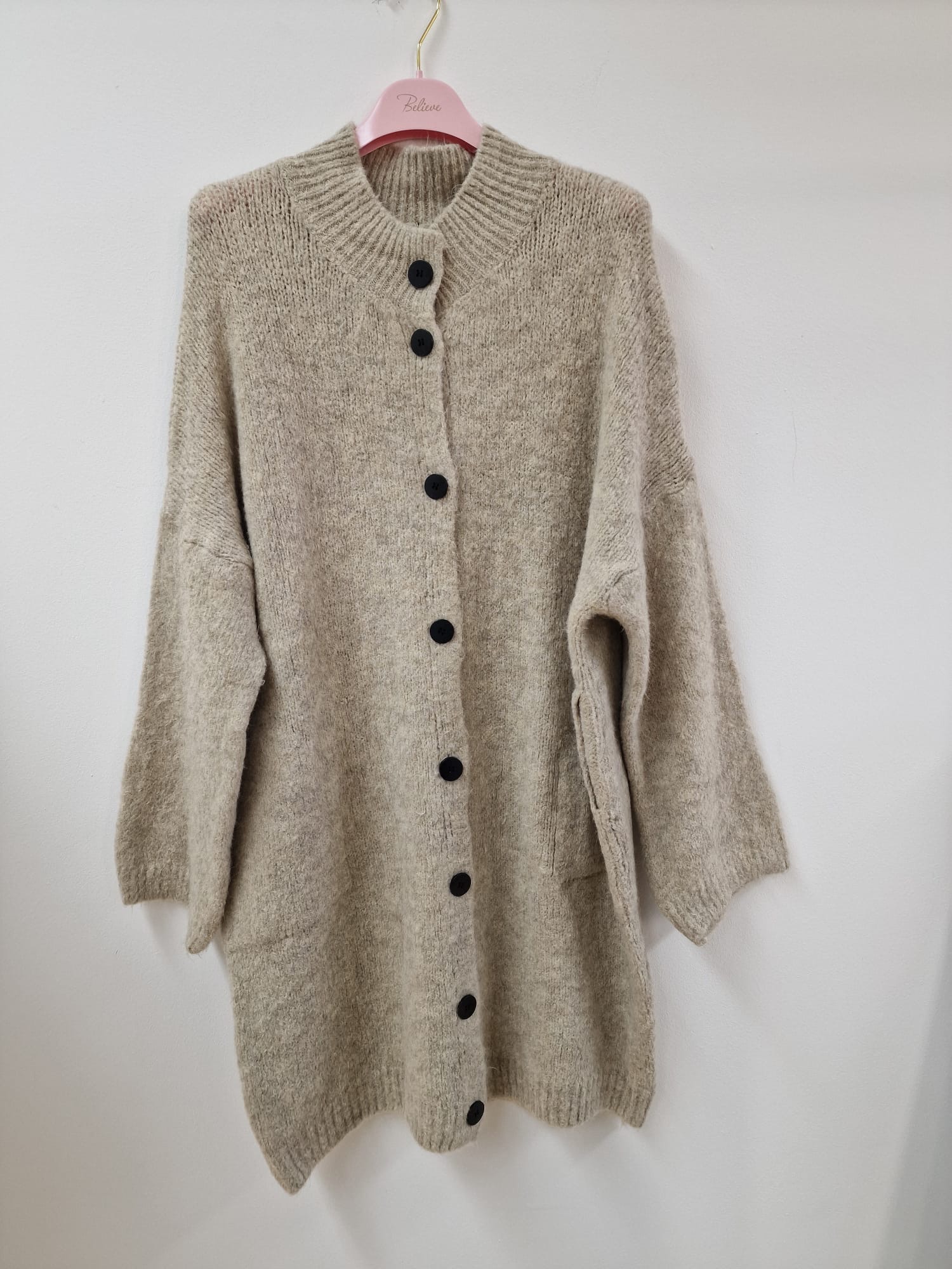 Strickkleid mit Knopfleiste & Taschen UNI SK0192 I Made in Italy 34-42