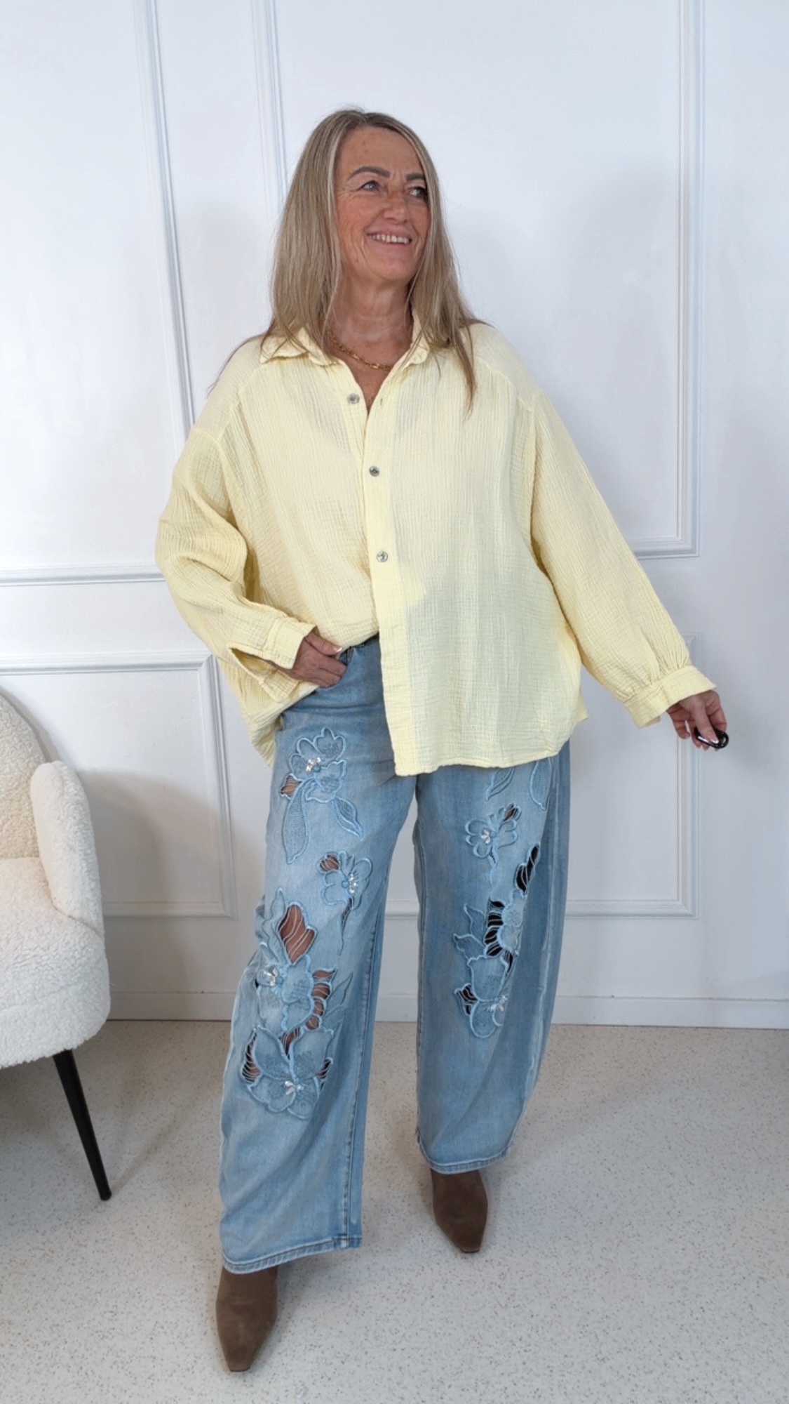 MUSSELIN BLUSE  SHIRA UNI 34- 44 Made in Italy