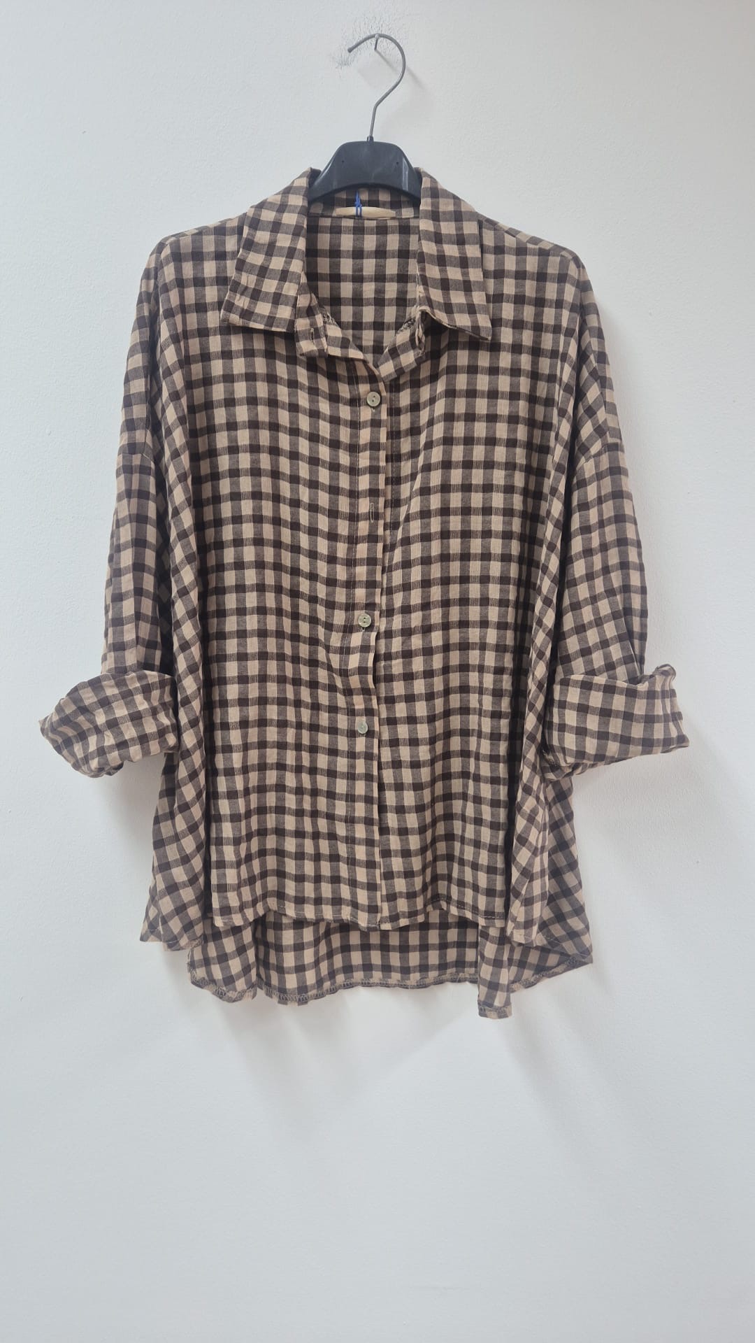 Oversize-Karo-Bluse BL0105 – Made in Italy Gr. 34-44