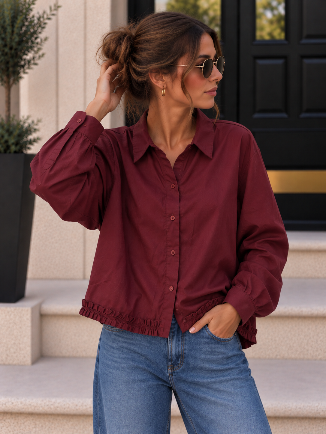 Baumwollbluse mit Rüschen I B0052 I Made in Italy 34-40