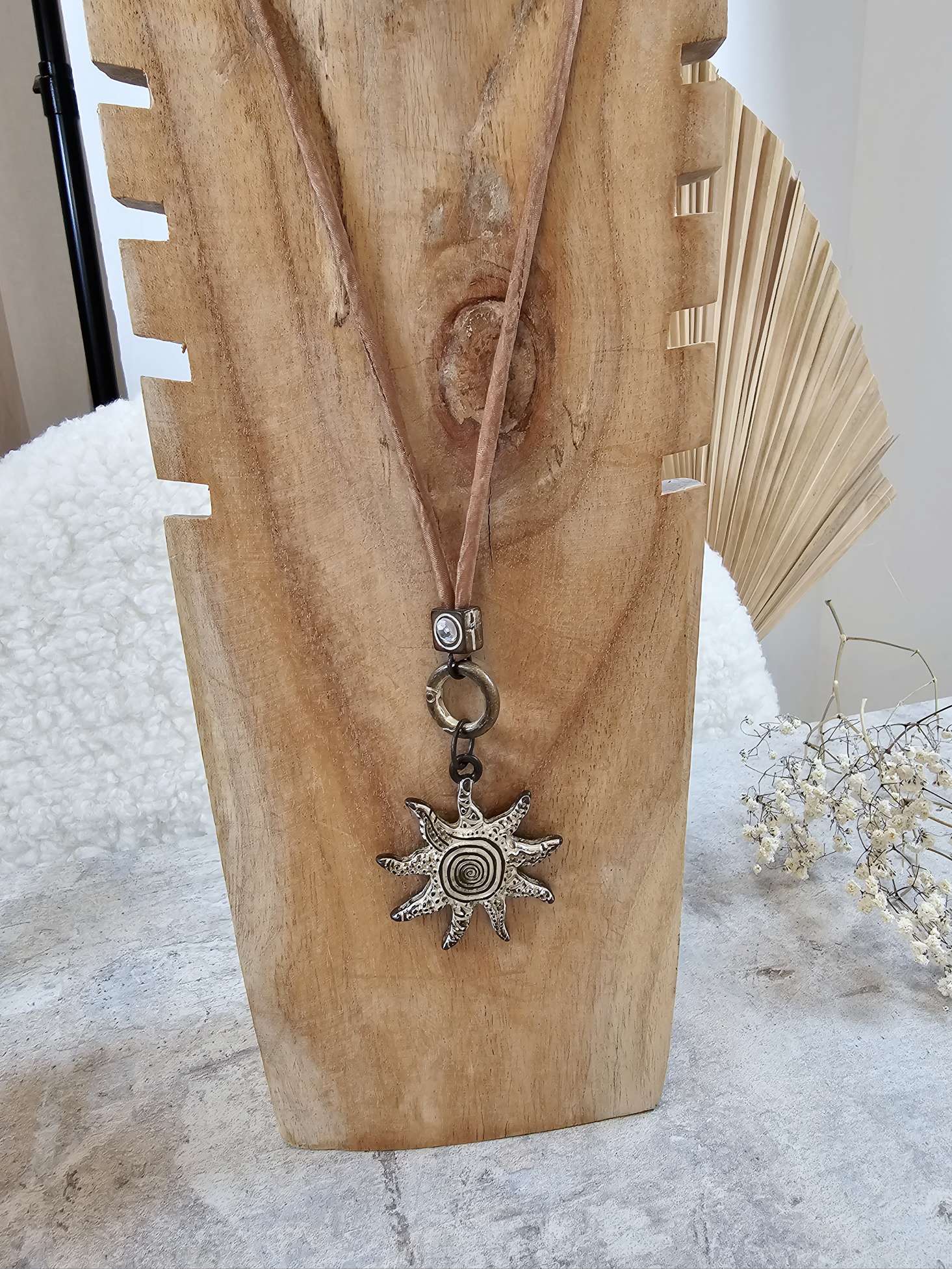 EXKLUSIVE LANGE SEIDEN KETTE SUN SAHARA BRAUN Sonne Wechselkette 