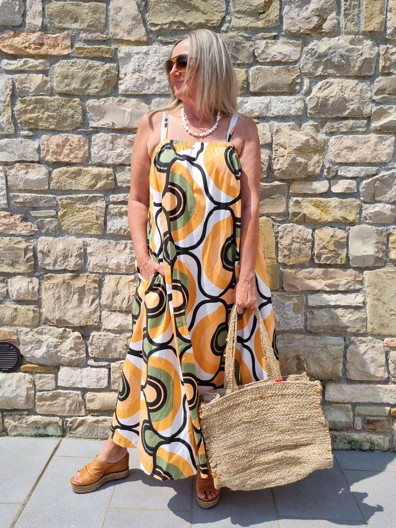 SPAGHETTI DRESS AOSTA ORANGE KHAKI 34-42 Made in Italy Maxi Kleid Sommer Strandkleid SPAGHETTI DRESS AOSTA ORANGE KHAKI 34-42 Made in Italy Maxi Kleid Sommer Strandkleid