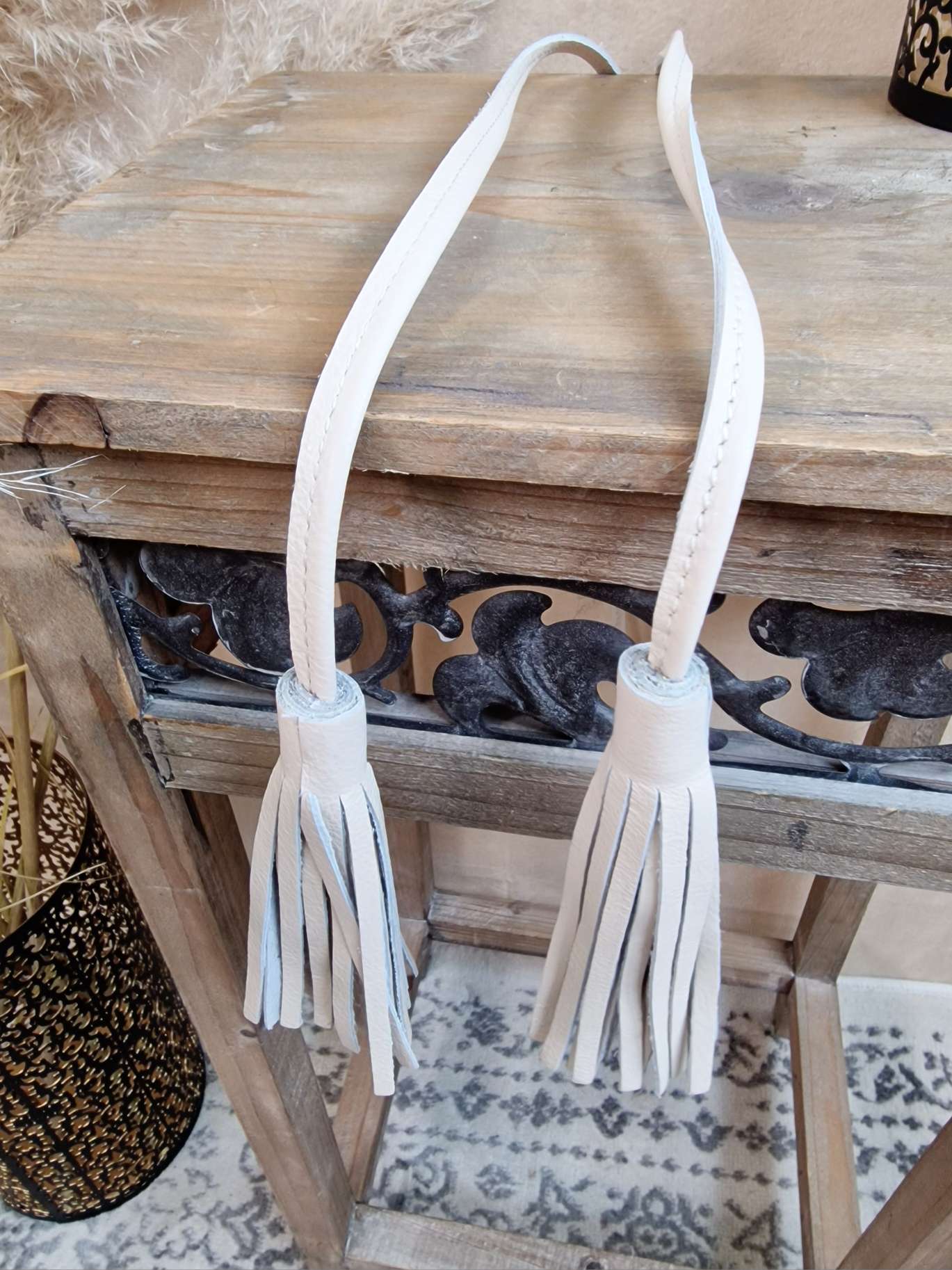 BELT BINDE GÜRTEL NERO CREME Made in Italy dünner Leder Taillengürtel Quaste