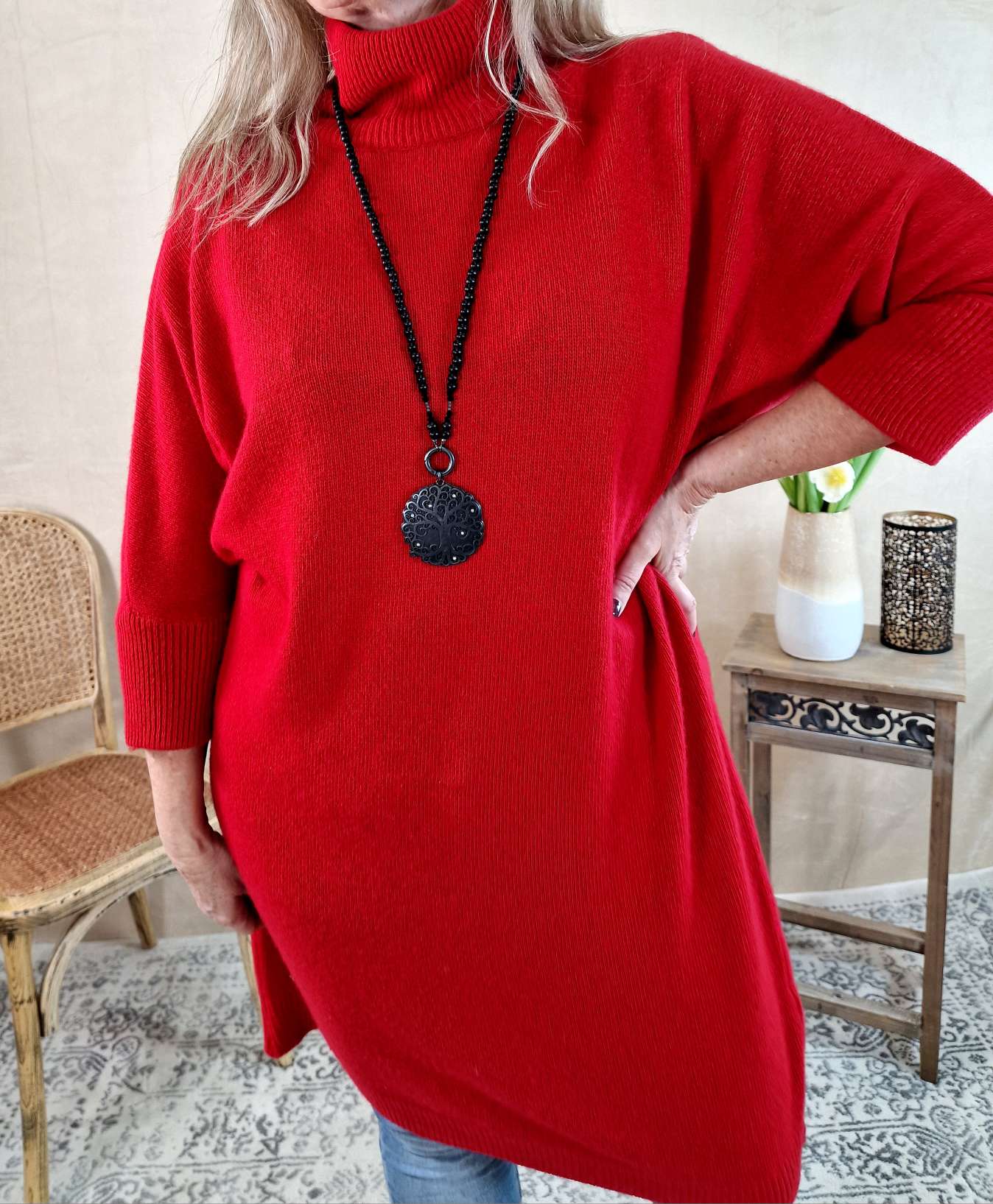 CASHMERE DRESS STELLA ROT 34-42 Made in Italy Strick Kleid Long Pullover CASHMERE DRESS STELLA ROT 34-42 Made in Italy Strick Kleid Long Pullover