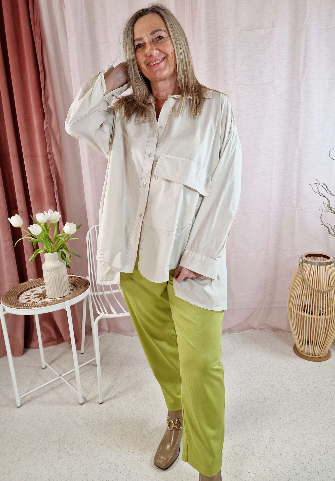 OVERSIZE  BLUSE MIA BEIGE 36 - 44 Made in Italy Basic Bluse 
