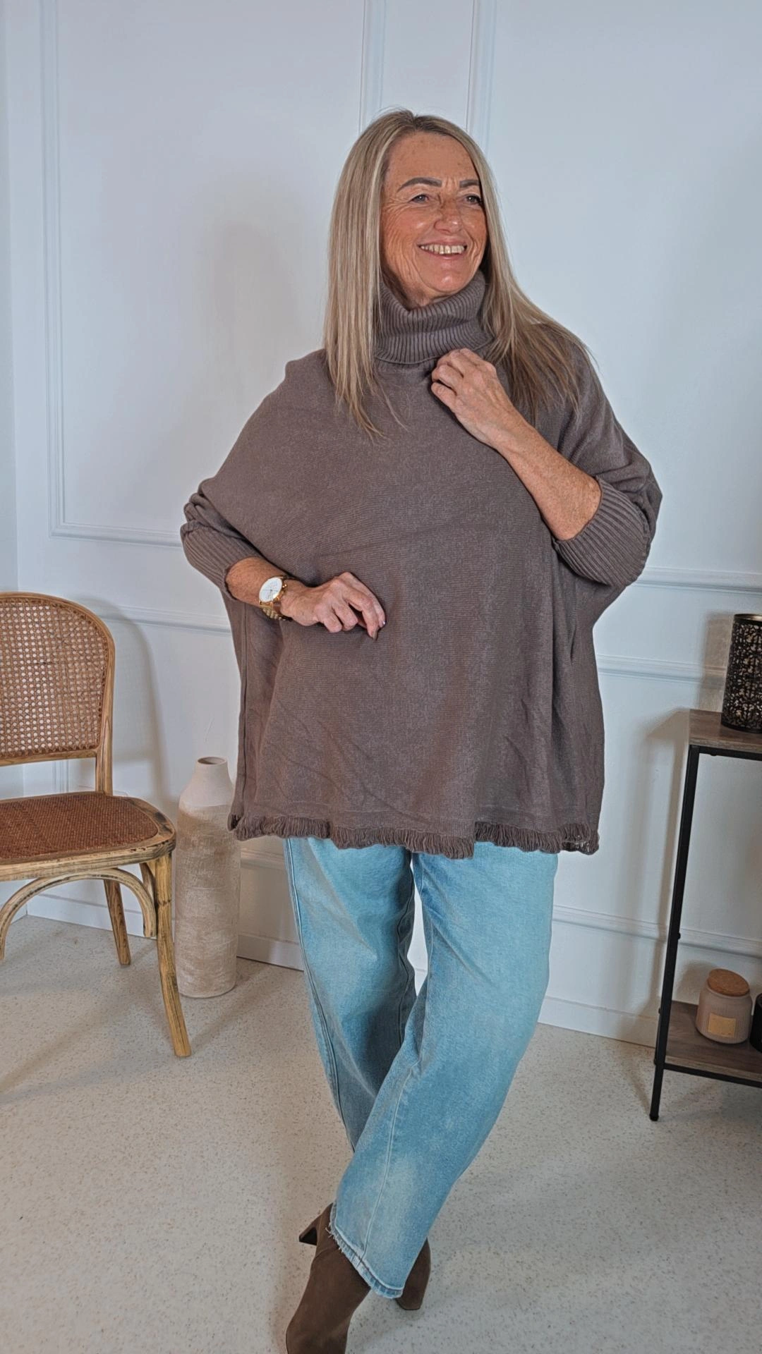 FEINSTRICK ROLLKRAGEN PULLOVER DORO 34- 44 Made in Italy Wolle