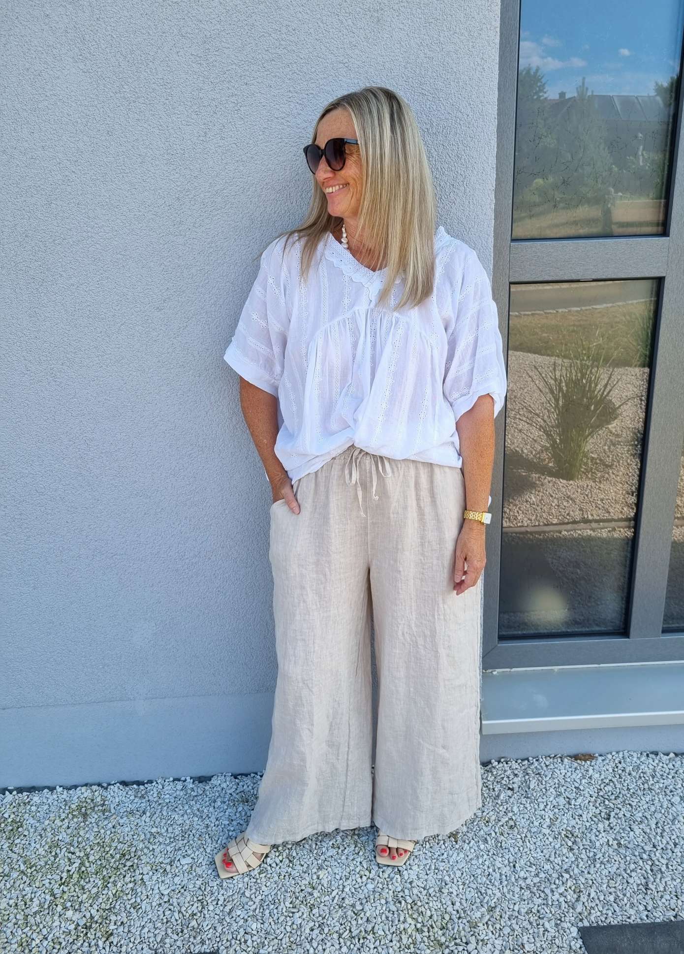 LINEN MARLENE PANT BRIGITTE BEIGE Pocket 34-42 Made in Italy weite Leinen Hose mit Taschen LINEN MARLENE PANT BRIGITTE BEIGE Pocket 34-42 Made in Italy weite Leinen Hose mit Taschen