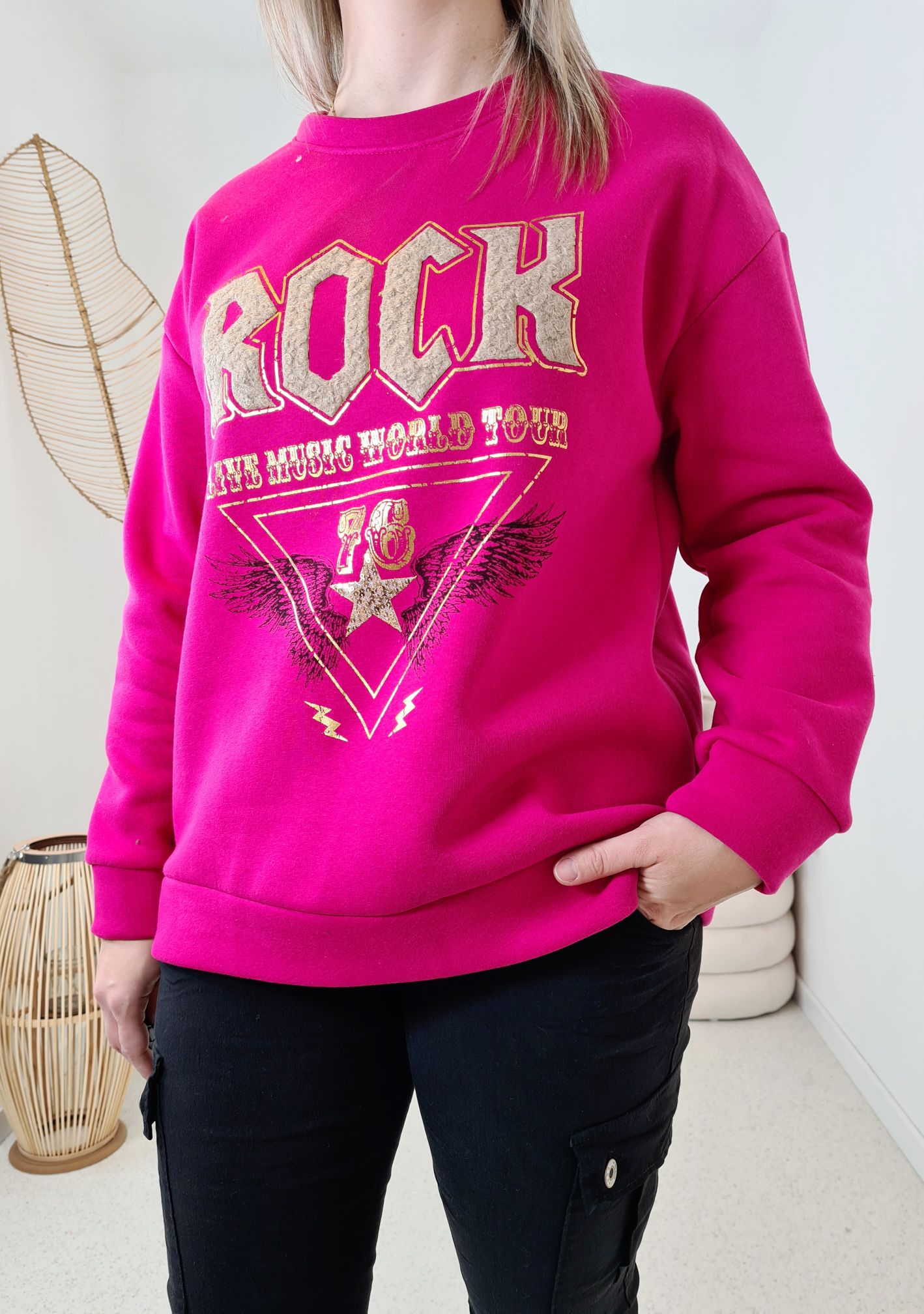 BASIC SWEATER  WORLD TOUR PINK Made in Italy Langarm Shirt Sweatshirt 34-438versch. Farben
