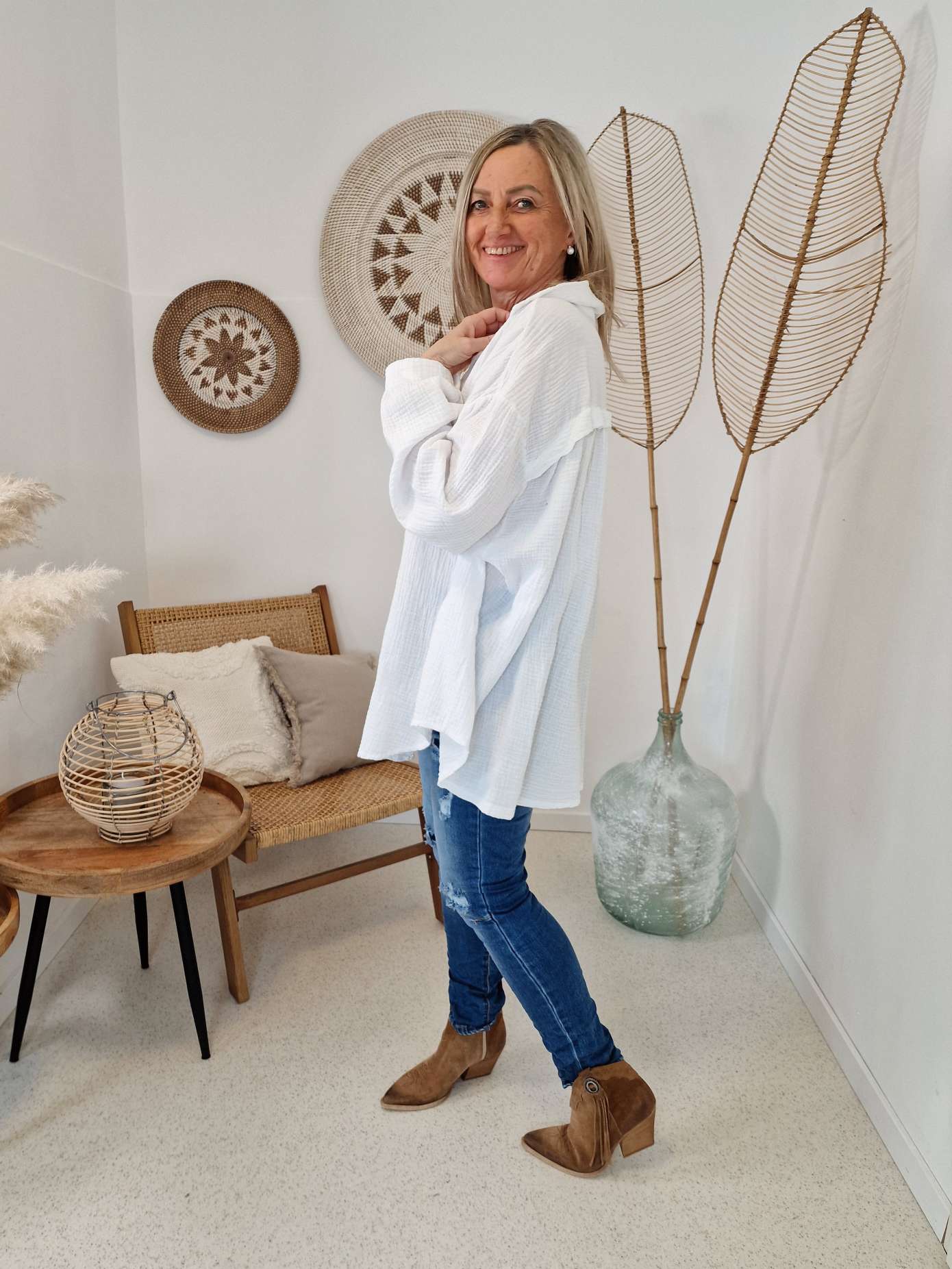 MUSSELIN OVERSIZE BLUSE KORFU WEISS 34-42 Made in Italy Longbluse Kleid Tunika Shirt Blusenjacke MUSSELIN OVERSIZE BLUSE KORFU WEISS 34-42 Made in Italy Longbluse Kleid Tunika Shirt Blusenjacke