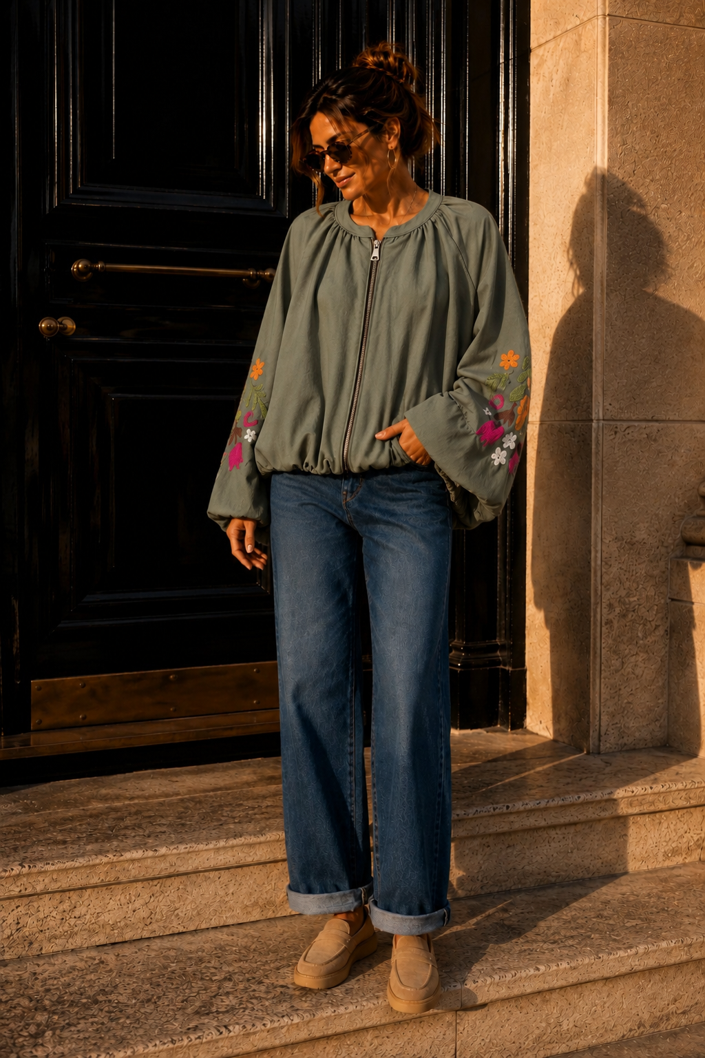 Blousonjacke mit Blumenstickerei I J0037 I Made in Italy 34-40/42