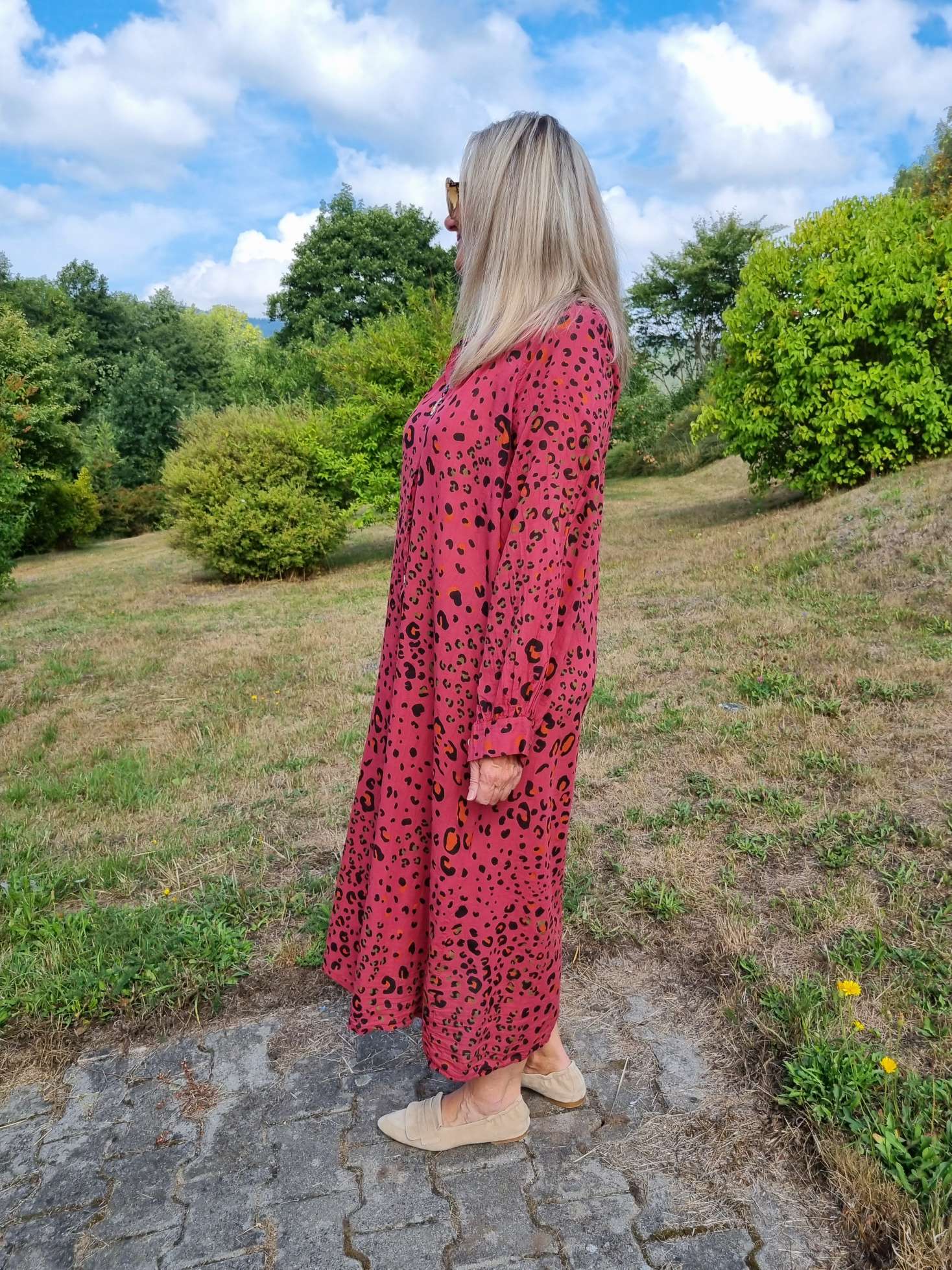 BLUSEN KLEID MIKA LEO ROT langes Kleid DRESS Kimono Made in Italy 34-42 BLUSEN KLEID MIKA LEO ROT langes Kleid DRESS Kimono Made in Italy 34-42