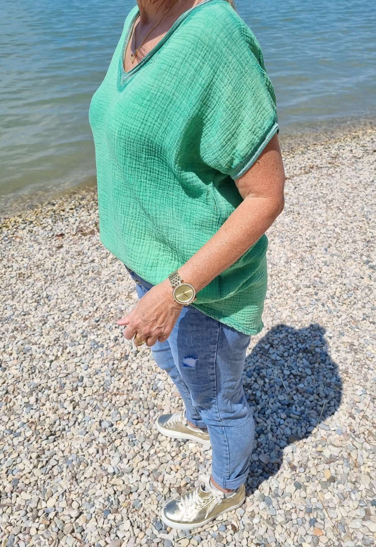 BASIC MUSSELIN SHIRT BRYN GRÜN 34-42 Made in Italy Basic Kurzarm T-Shirt BASIC MUSSELIN SHIRT BRYN GRÜN 34-42 Made in Italy Basic Kurzarm T-Shirt