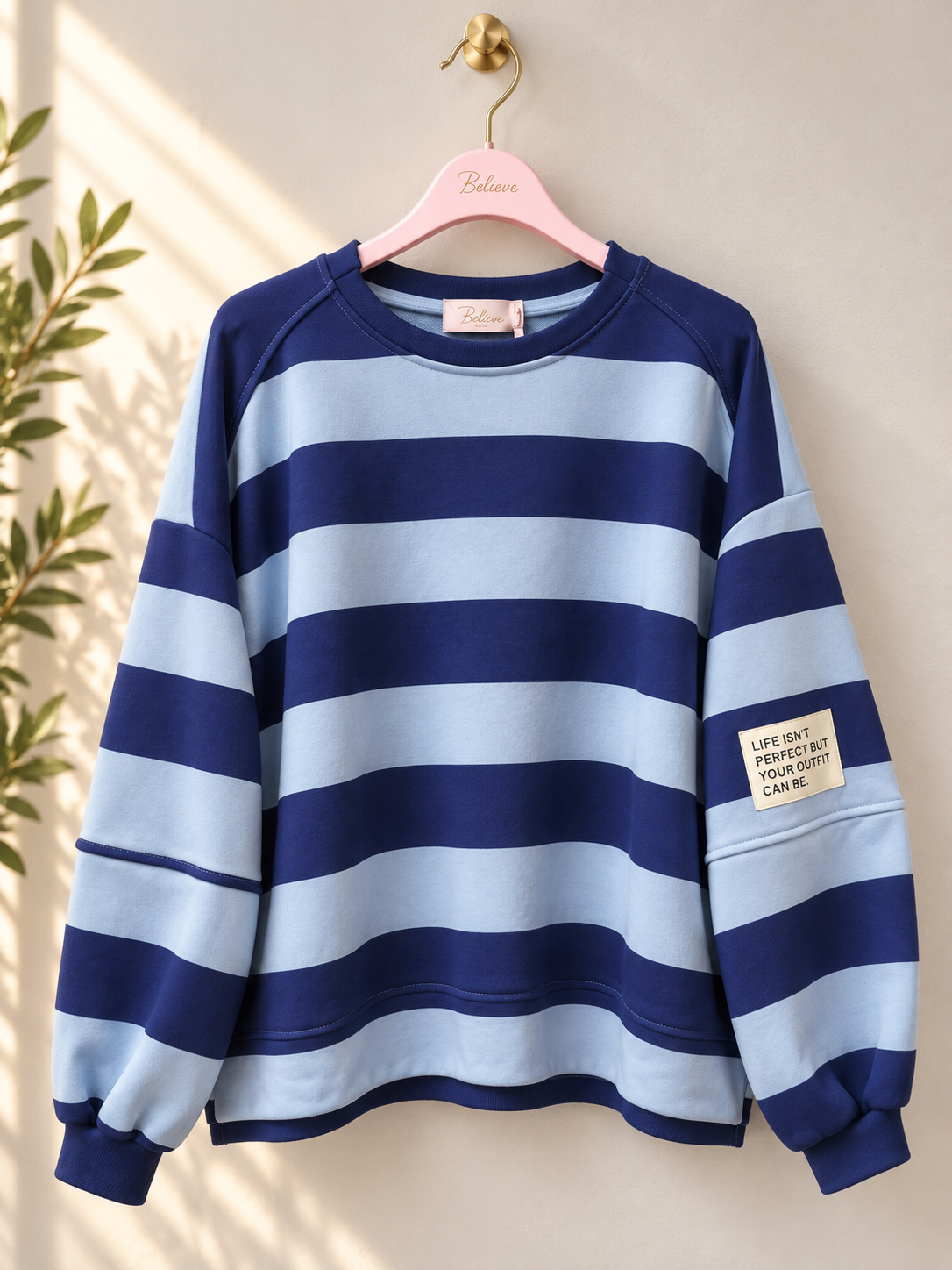 Baumwoll Stripe Love Sweater mit PATCH I SW0128 I 34-42 / Made in Italy