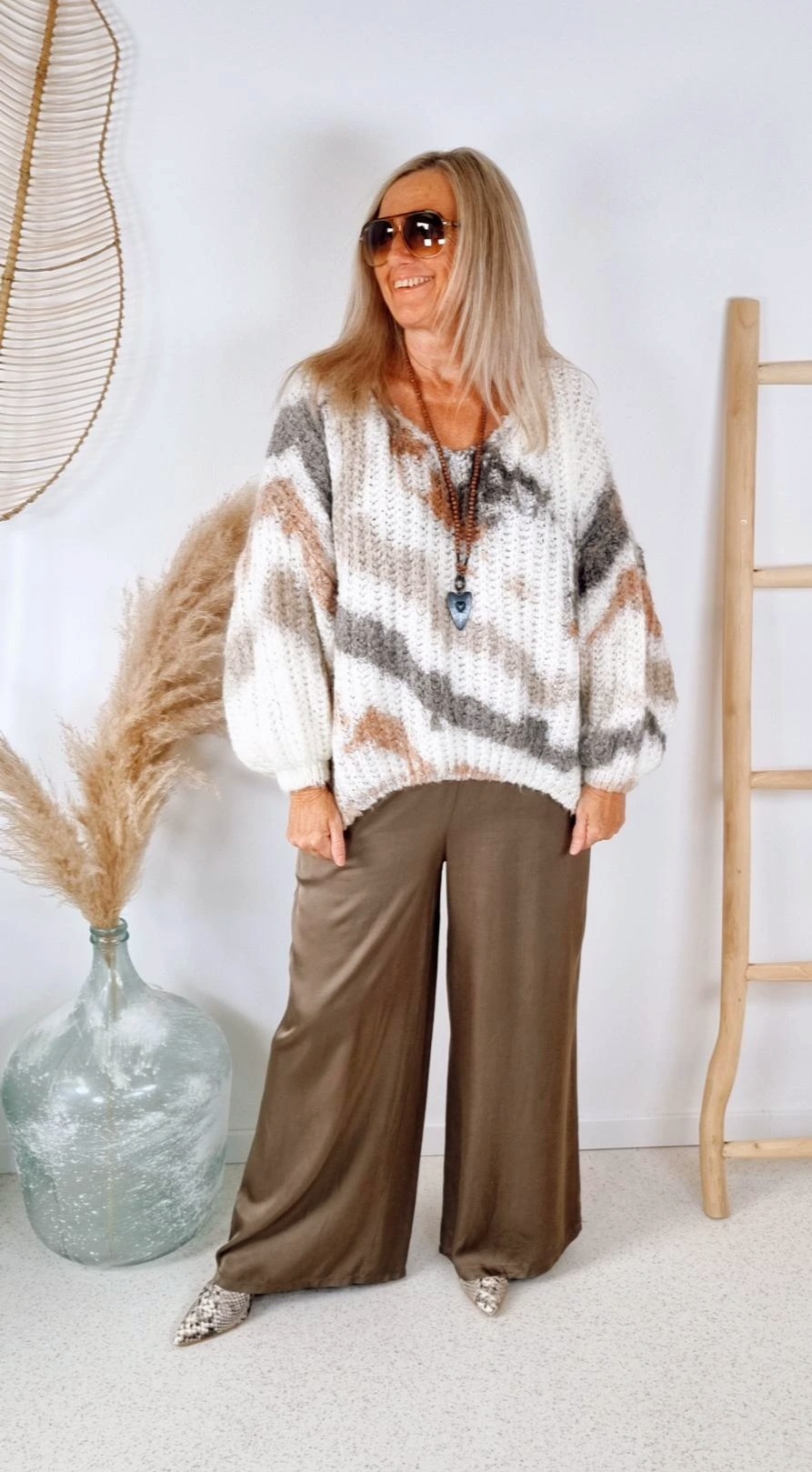 KNIT SWEATER SVENJA BATIK BEIGE Strickpullover Pullover 34-42 Oversize Made in Italy versch. Farben KNIT SWEATER SVENJA BATIK BEIGE Strickpullover Pullover 34-42 Oversize Made in Italy versch. Farben