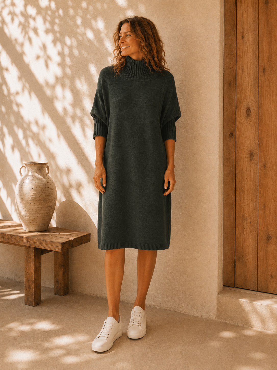 Strickkleid mit Stehkragen Uni I NO.SK0018 I Made in Italy 34-44