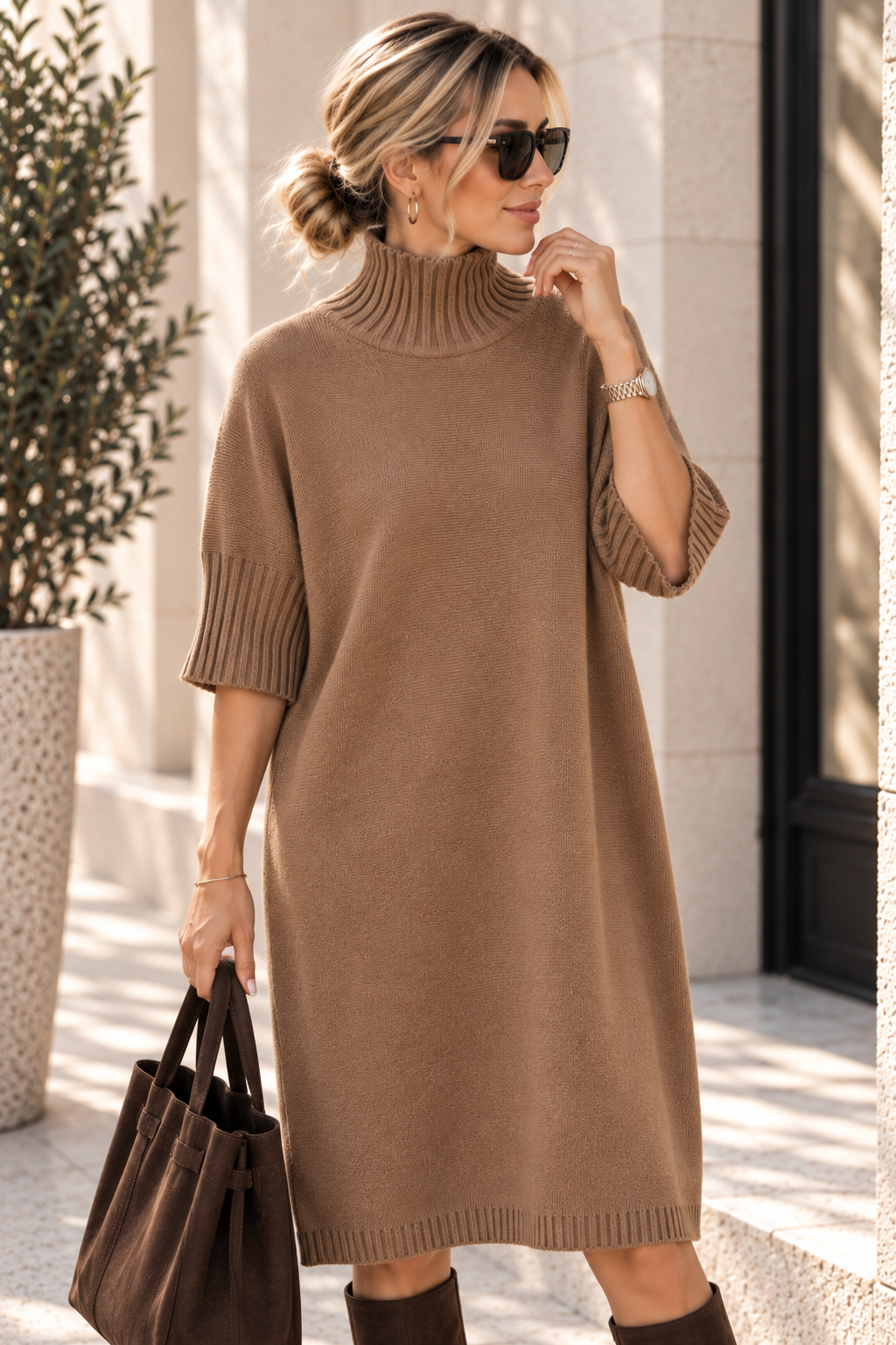 Strickkleid mit Stehkragen Uni SK0018 I Made in Italy 34-44