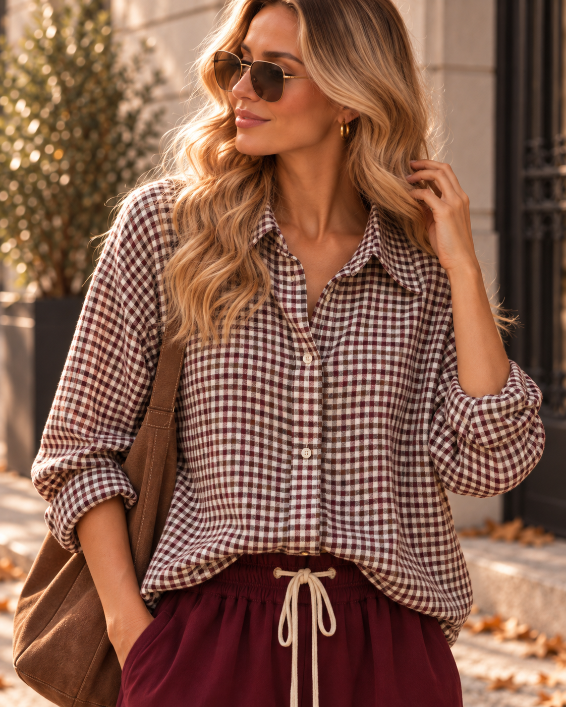Karo-Bluse – lässiger Oversize-Look I BL0134 I 34-42 I Made in Italy