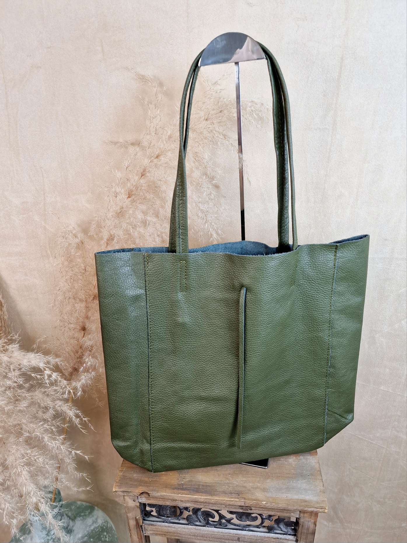 BASIC LEDER SHOPPER MARA KHAKI Made in Italy Ledertasche Tasche BASIC LEDER SHOPPER MARA KHAKI Made in Italy Ledertasche Tasche