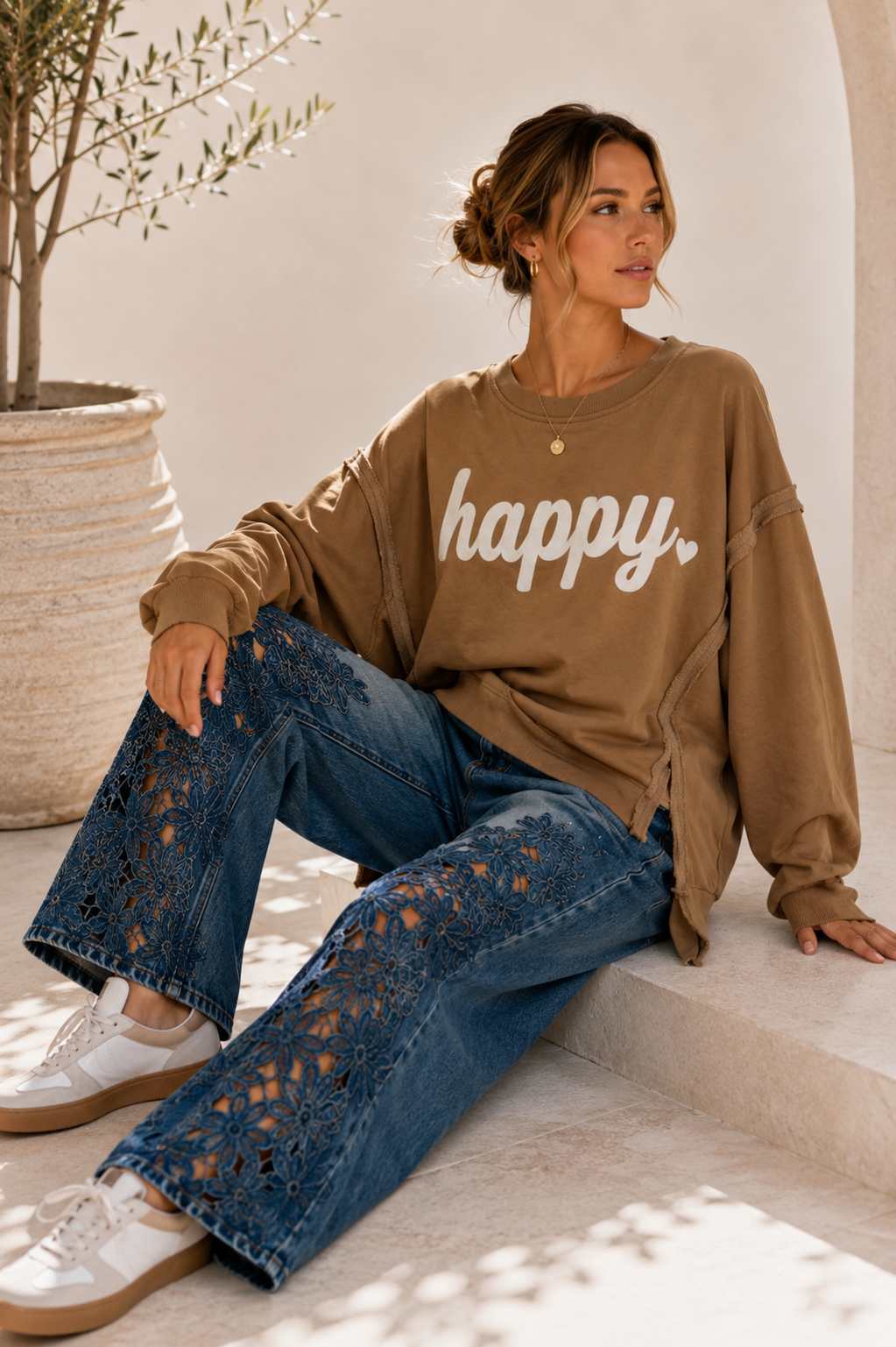 Sweatshirt Nives – Happy Vibes im lässigen Oversize-Look Made in Italy 34-48