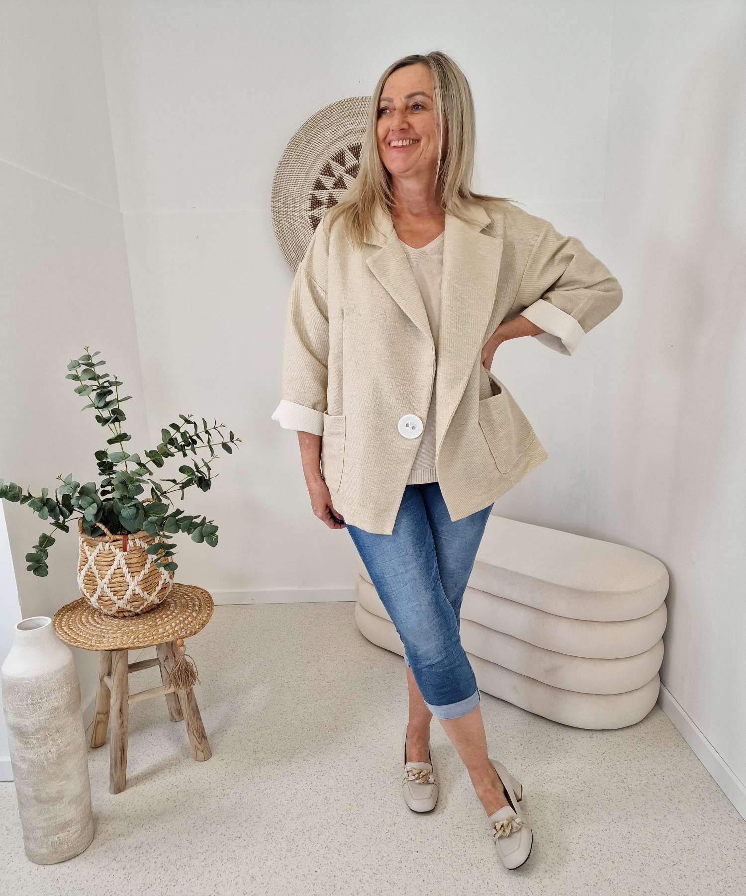 BLAZER RENE BEIGE 34-42/44 Made in Italy Oversize Anzug Jacke BLAZER RENE BEIGE 34-42/44 Made in Italy Oversize Anzug Jacke
