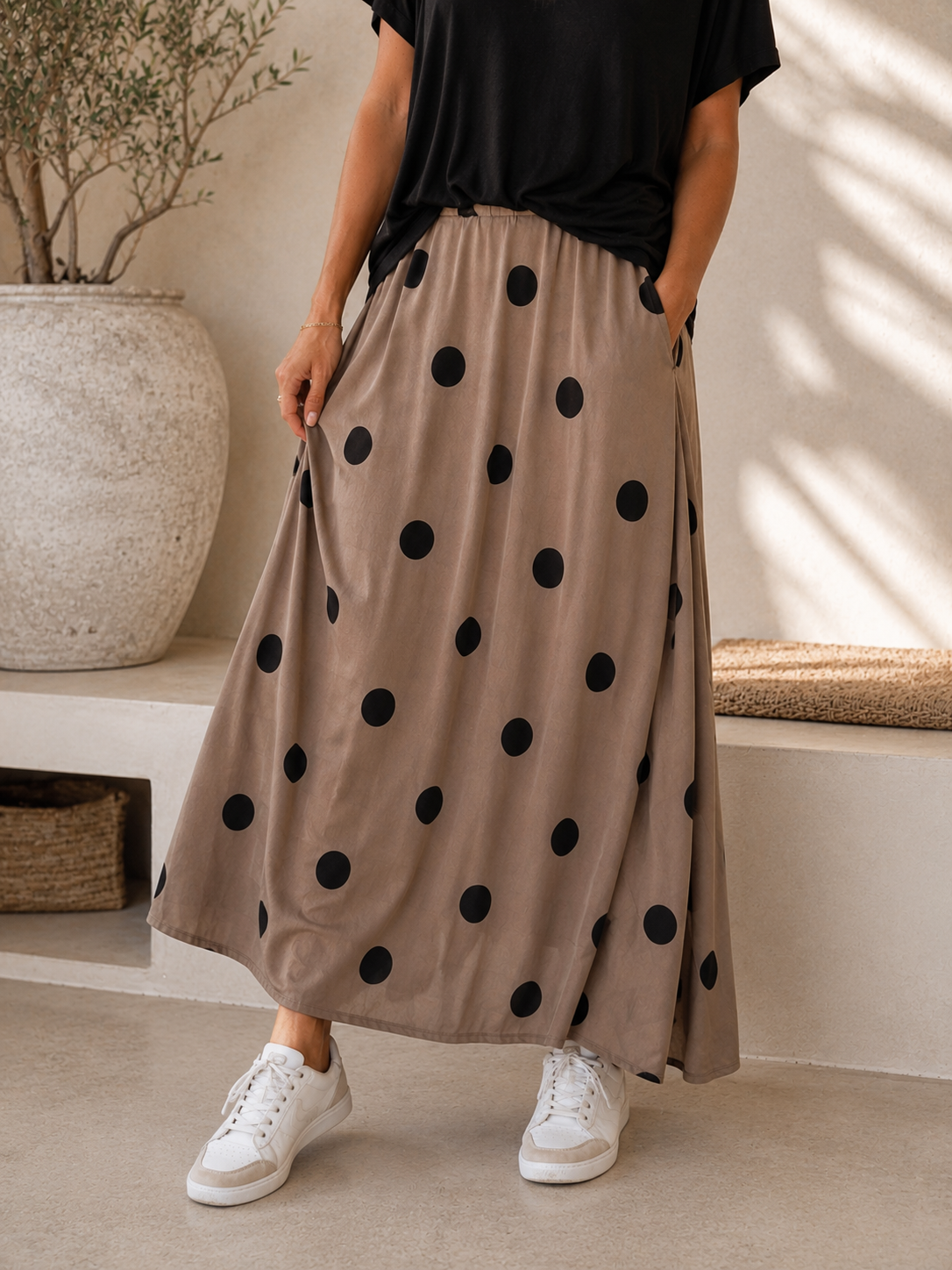 Dots-Rock Melek – fließender Maxirock mit Punkten Made in Italy 34-40/42