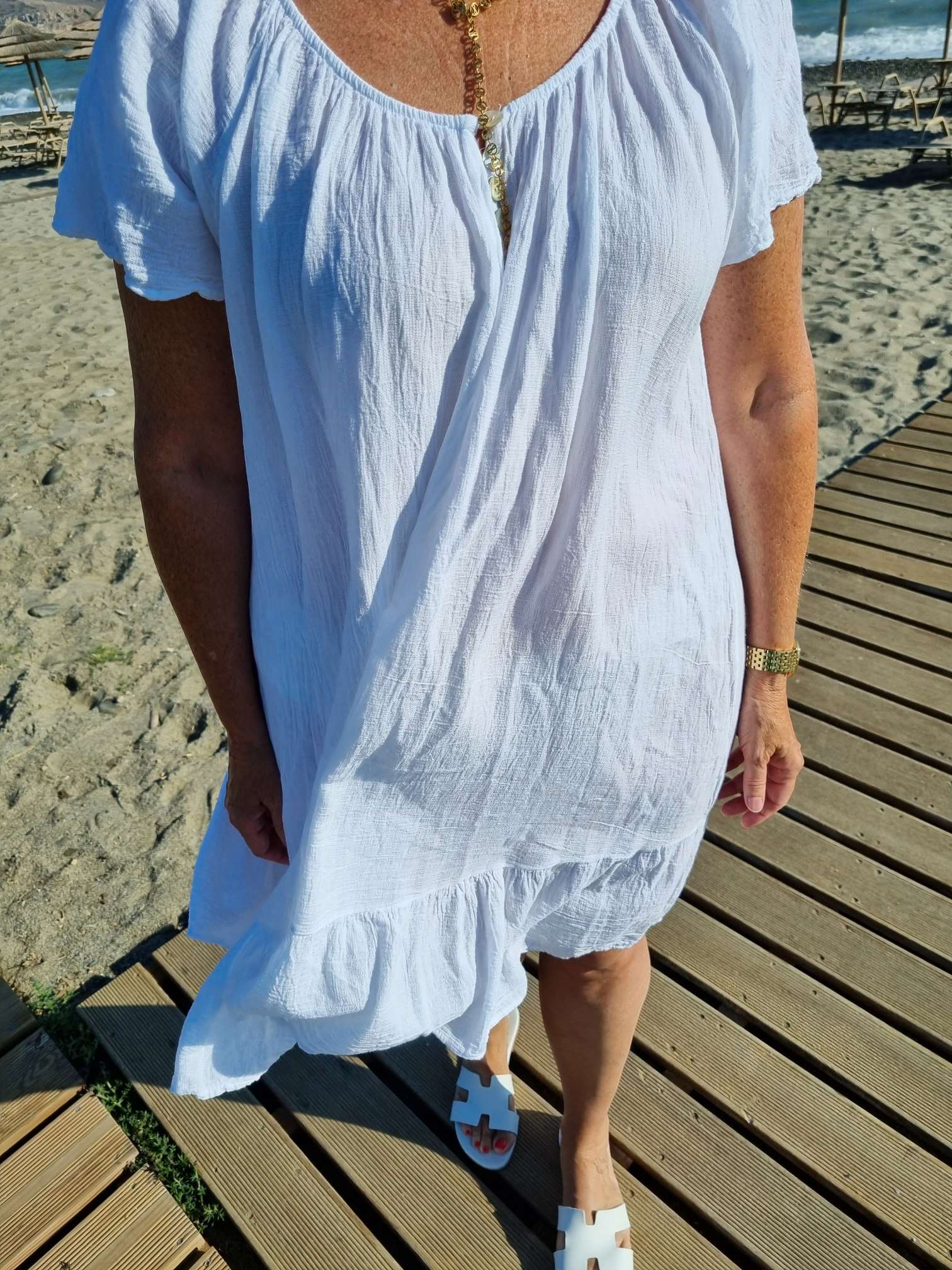 MIDI DRESS CAPRI WEISS 34-42 Made in Italy kurzesTunika Kleid Oversize Longbluse Sommerkleid MIDI DRESS CAPRI WEISS 34-42 Made in Italy kurzesTunika Kleid Oversize Longbluse Sommerkleid