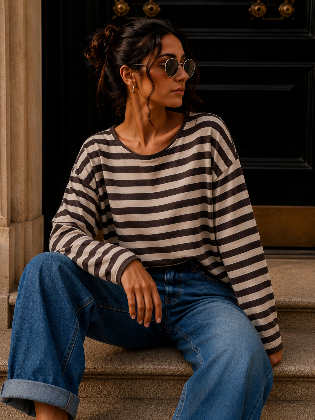 Longsleeve mit Streifen I LS0039 I Made in Italy 34-42