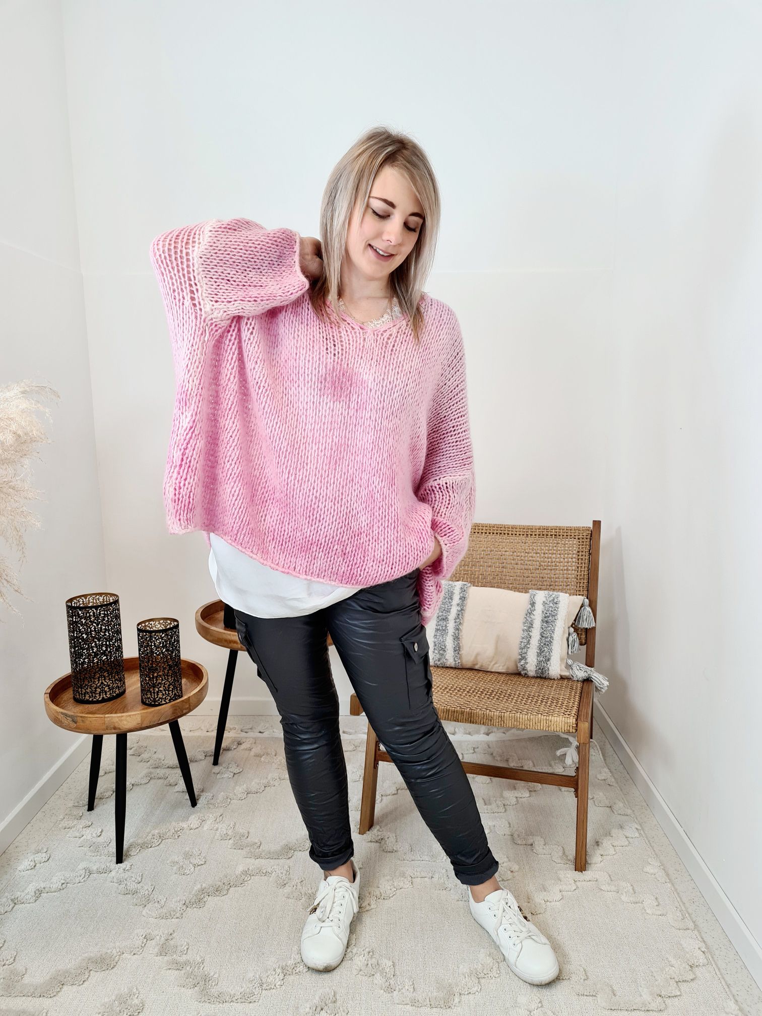 OVERSIZE KNIT SWEATER LETIZIA PINK 34-42/44 Made in Italy Grobstrickpullover Pullover OVERSIZE KNIT SWEATER LETIZIA PINK 34-42/44 Made in Italy Grobstrickpullover Pullover