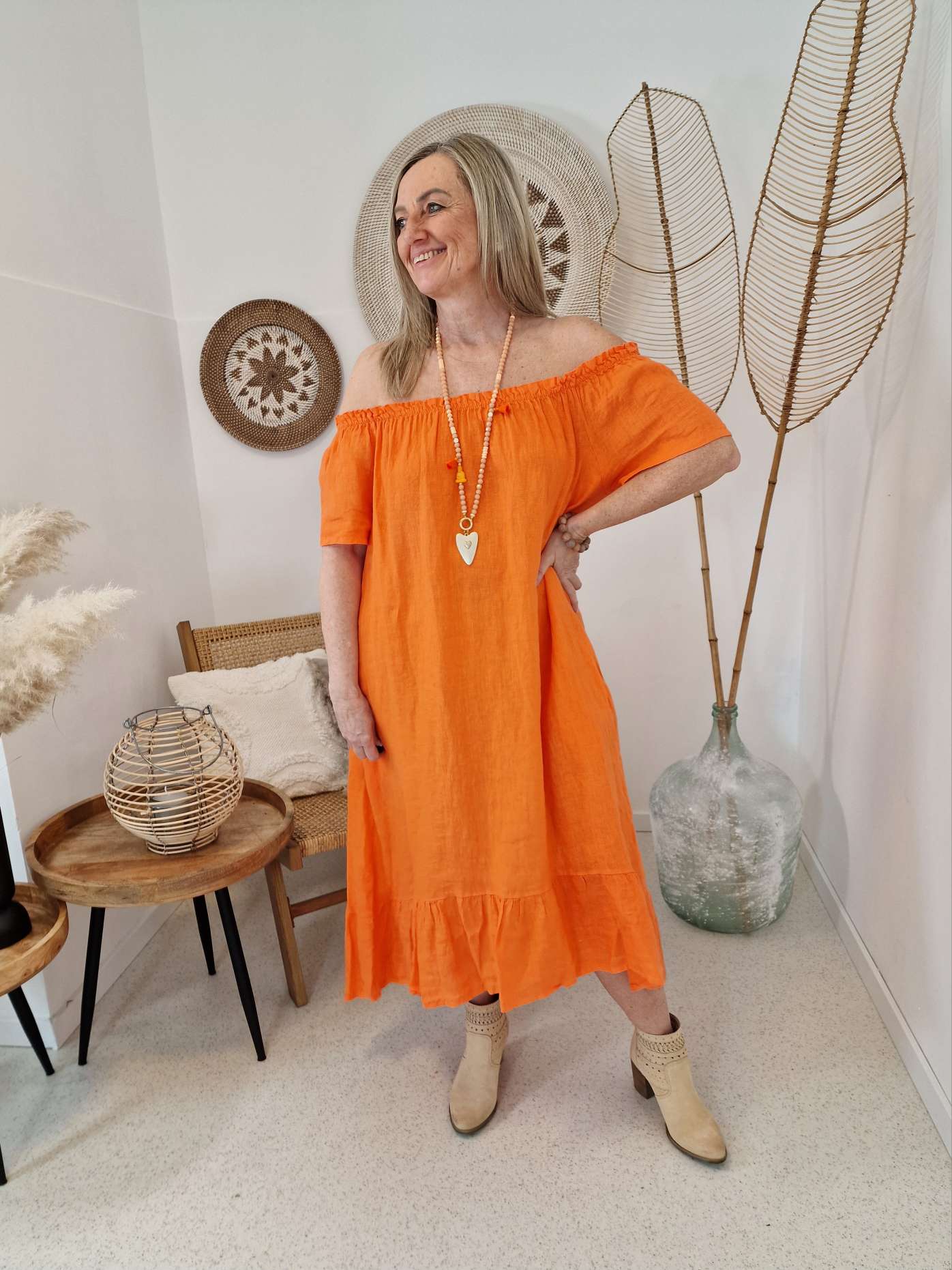 LINEN TUNIKA DRESS LUISE ORANGE 34-42 Made in Italy Leinen Kleid Leinenkleid Linendress LINEN TUNIKA DRESS LUISE ORANGE 34-42 Made in Italy Leinen Kleid Leinenkleid Linendress