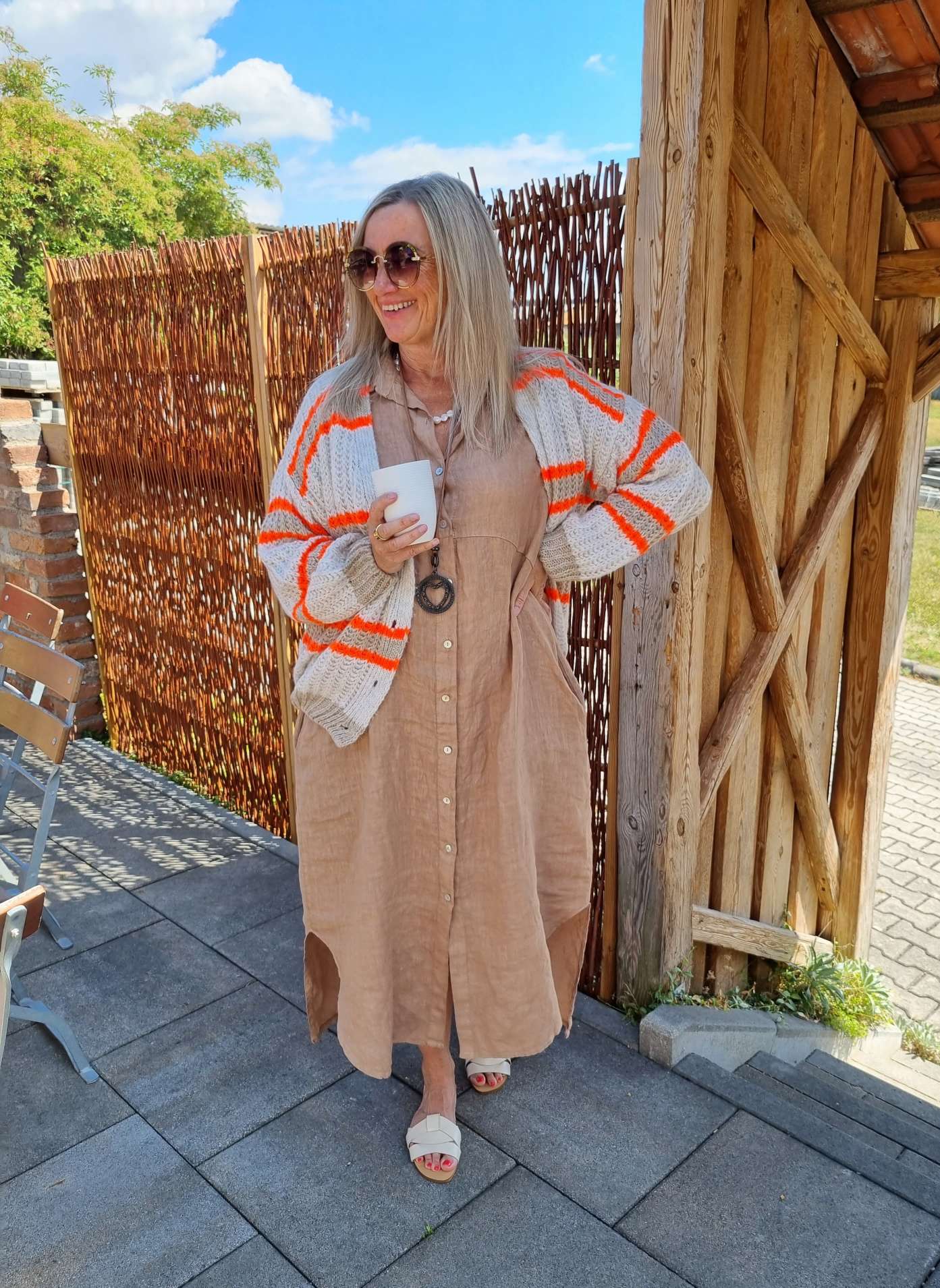 SHORT KNIT CARDIGAN MYKONOS STRIPES BUTTONS BEIGE TAUPE ORANGE kurze Strick Jacke Made in Italy Streifen Knöpfe 34-42 SHORT KNIT CARDIGAN MYKONOS STRIPES BUTTONS BEIGE TAUPE ORANGE kurze Strick Jacke Made in Italy Streifen Knöpfe 34-42