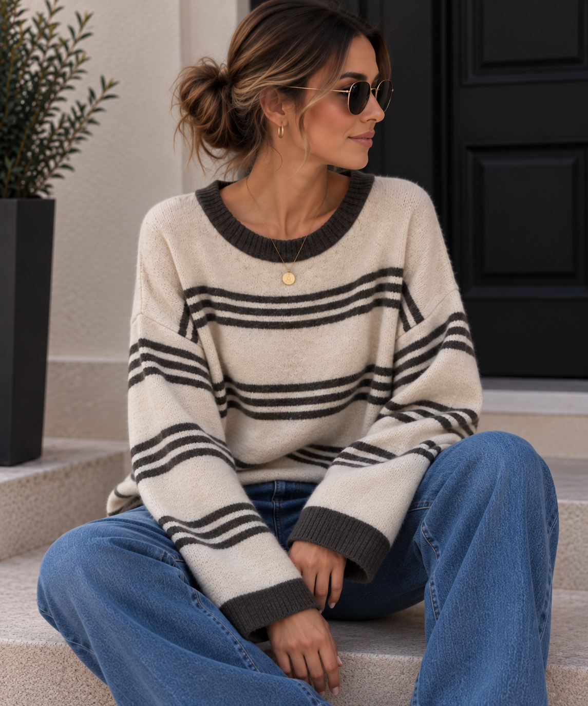 Pullover Kuschelig mit Streifen I SP0075 I Made in Italy 34-42/44