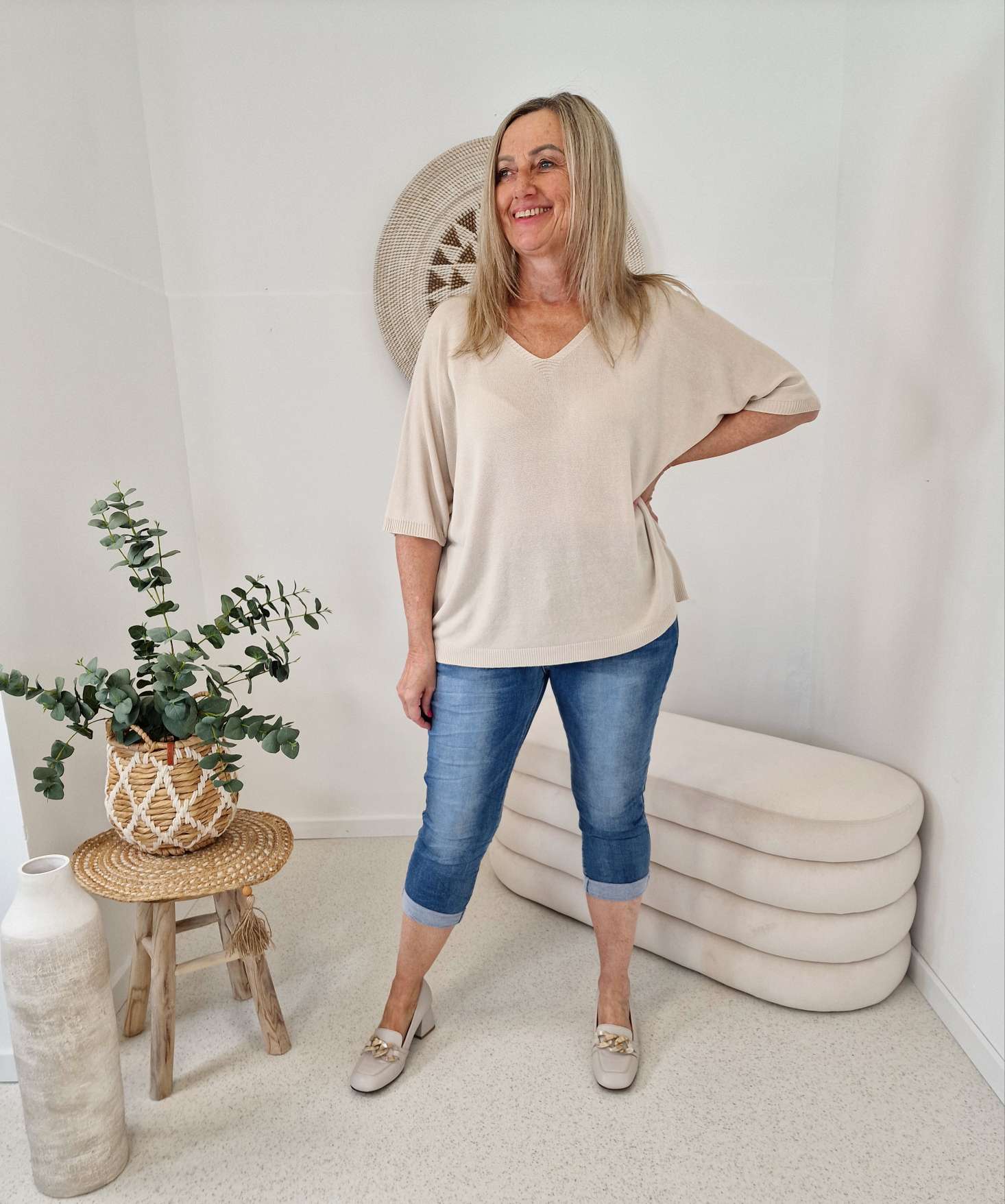 BASIC SHIRT ZOLA STRICK BEIGE V-Ausschnitt Made in Italy 36 -42 Pullover BASIC SHIRT ZOLA STRICK BEIGE V-Ausschnitt Made in Italy 36 -42 Pullover
