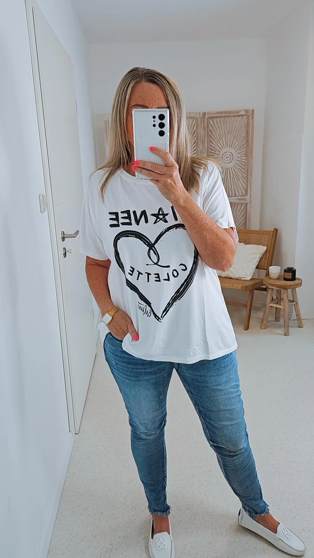 BASIC T-SHIRT BELIEVE WEIß Trend Made in Italy  36 - 42 Kurzarm Shirt