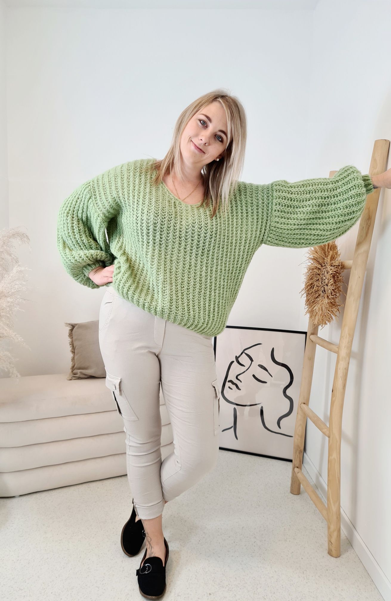 OVERSIZE KNIT SWEATER MALENA HELLGRÜN Strickpullover Pullover 34-42/44 Made in Italy versch. Farben