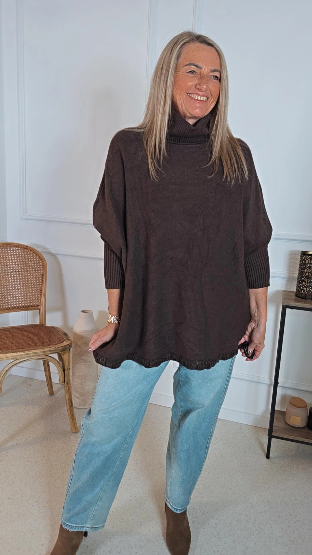 FEINSTRICK ROLLKRAGEN PULLOVER DORO 34- 44 Made in Italy Wolle