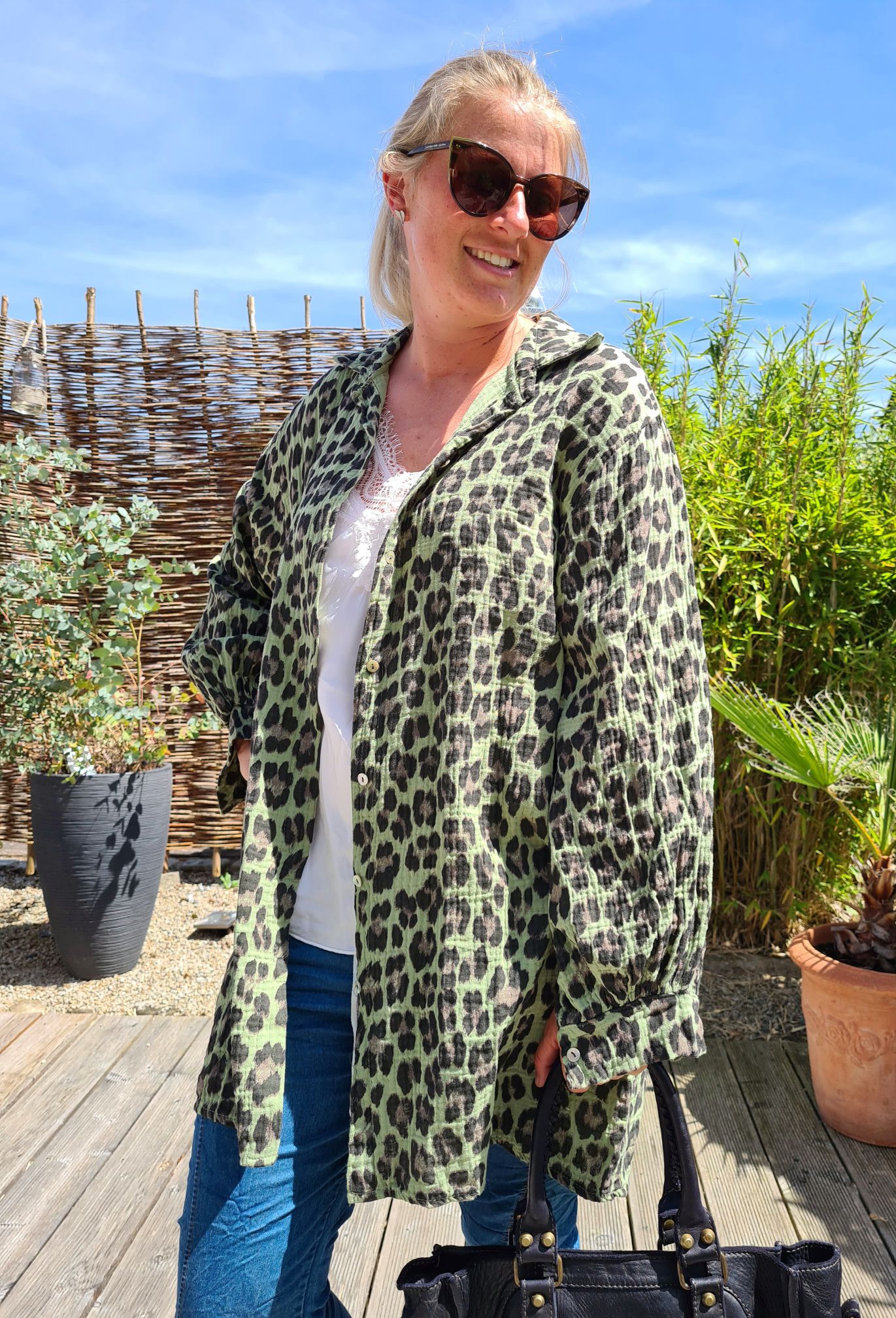 MUSSELIN OVERSIZE BLUSE SKYROS LEO KHAKI 34-42 Made in Italy Longbluse Kleid Tunika Shirt Blusenjacke MUSSELIN OVERSIZE BLUSE SKYROS LEO KHAKI 34-42 Made in Italy Longbluse Kleid Tunika Shirt Blusenjacke